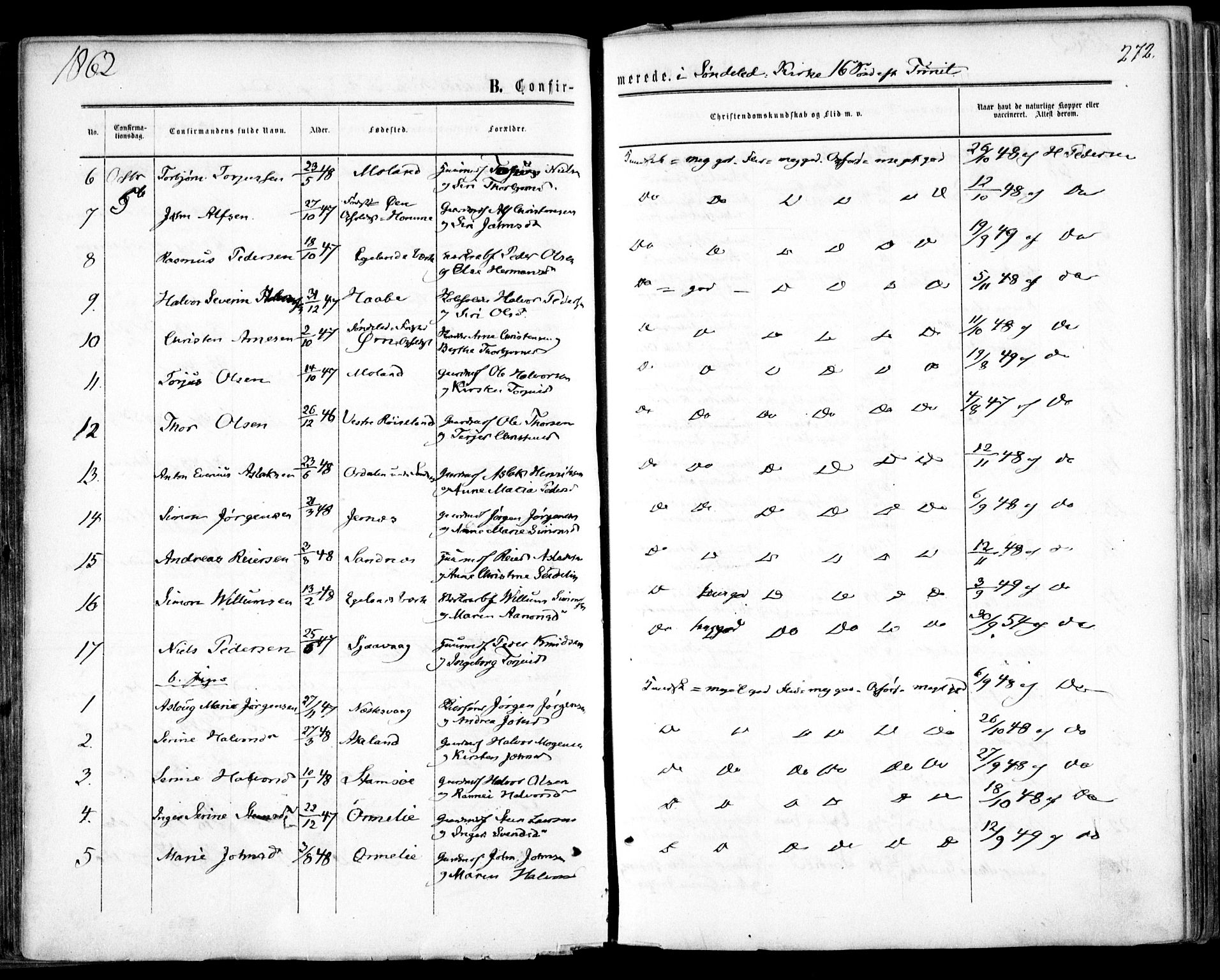 Søndeled sokneprestkontor, AV/SAK-1111-0038/F/Fa/L0003: Parish register (official) no. A 3, 1861-1879, p. 272