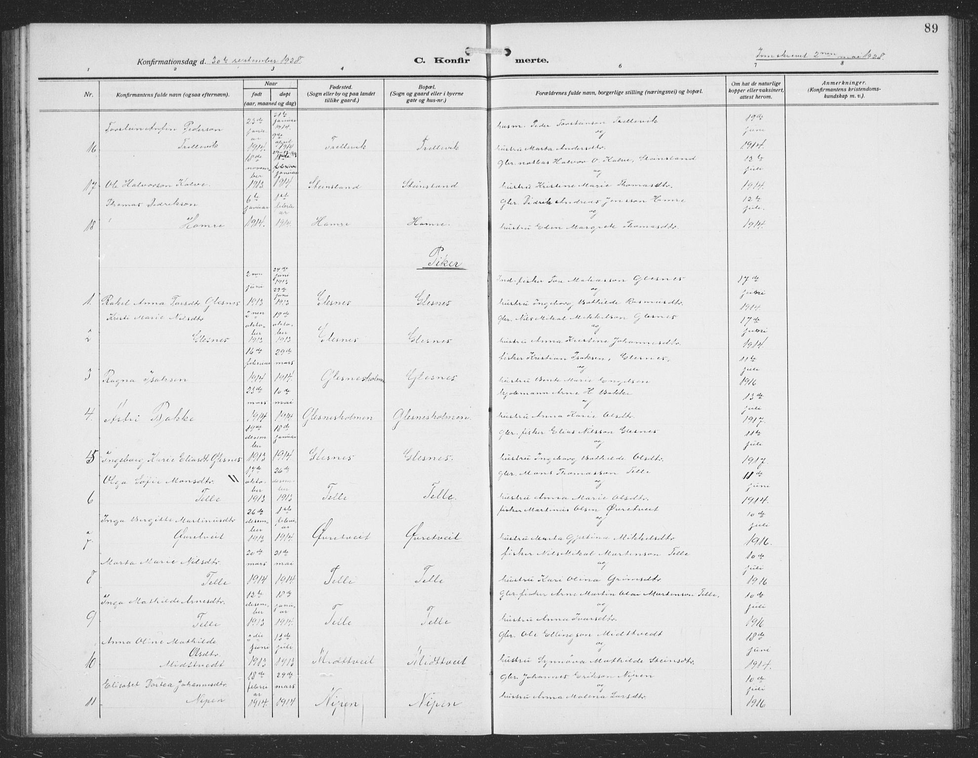 Sund sokneprestembete, AV/SAB-A-99930: Parish register (copy) no. C 1, 1913-1928, p. 89