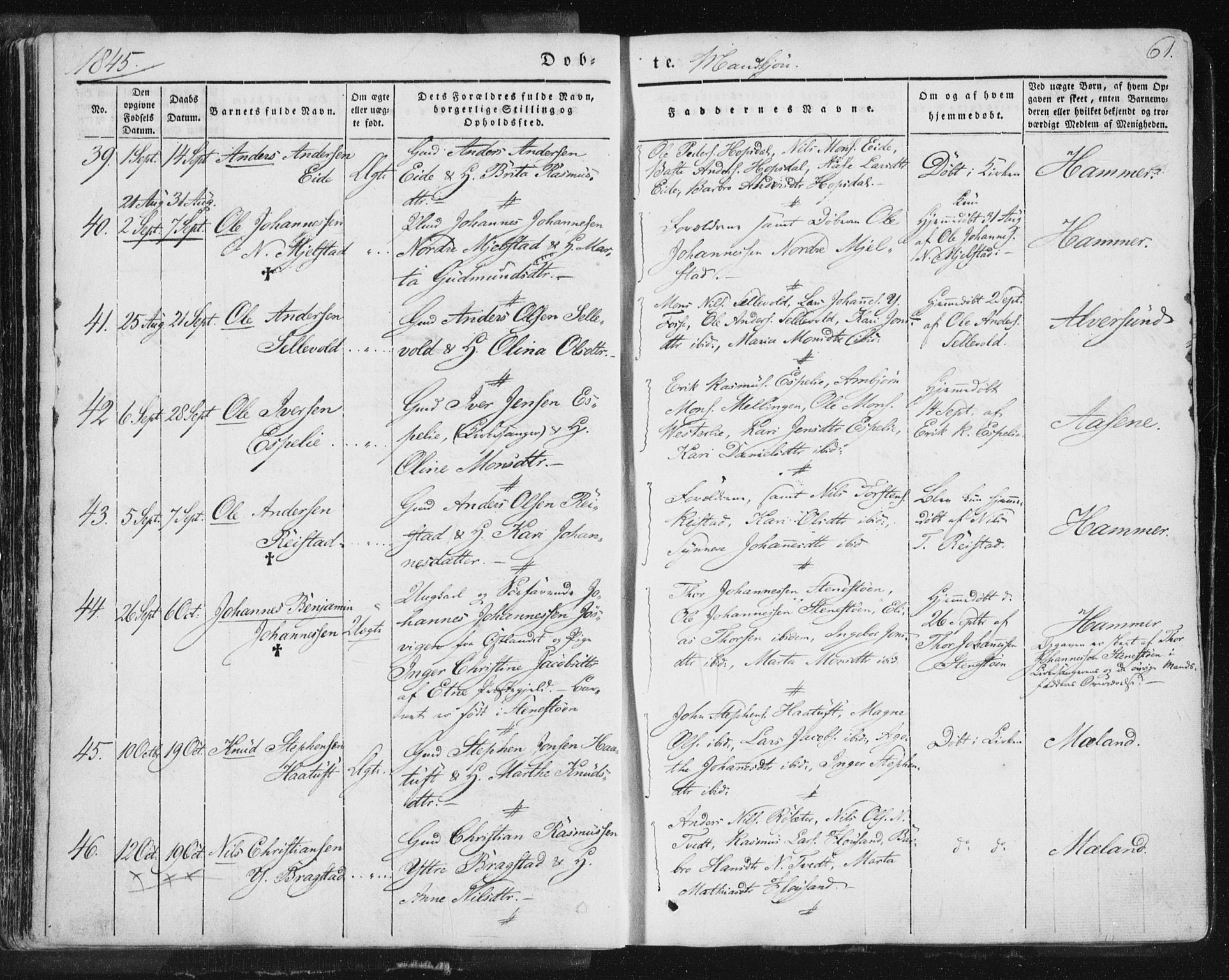 Hamre sokneprestembete, AV/SAB-A-75501/H/Ha/Haa/Haaa/L0012: Parish register (official) no. A 12, 1834-1845, p. 61