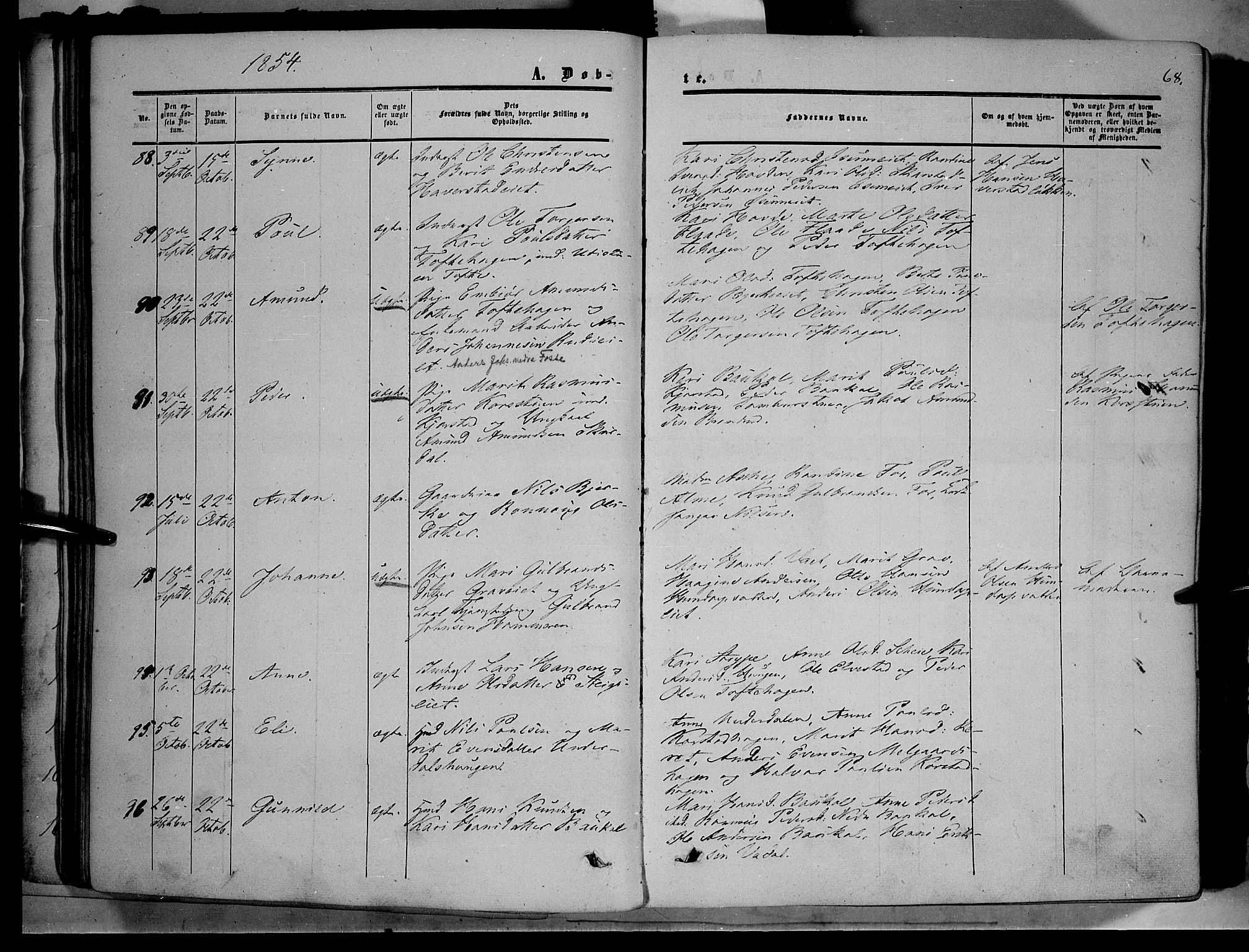 Sør-Fron prestekontor, AV/SAH-PREST-010/H/Ha/Haa/L0001: Parish register (official) no. 1, 1849-1863, p. 68