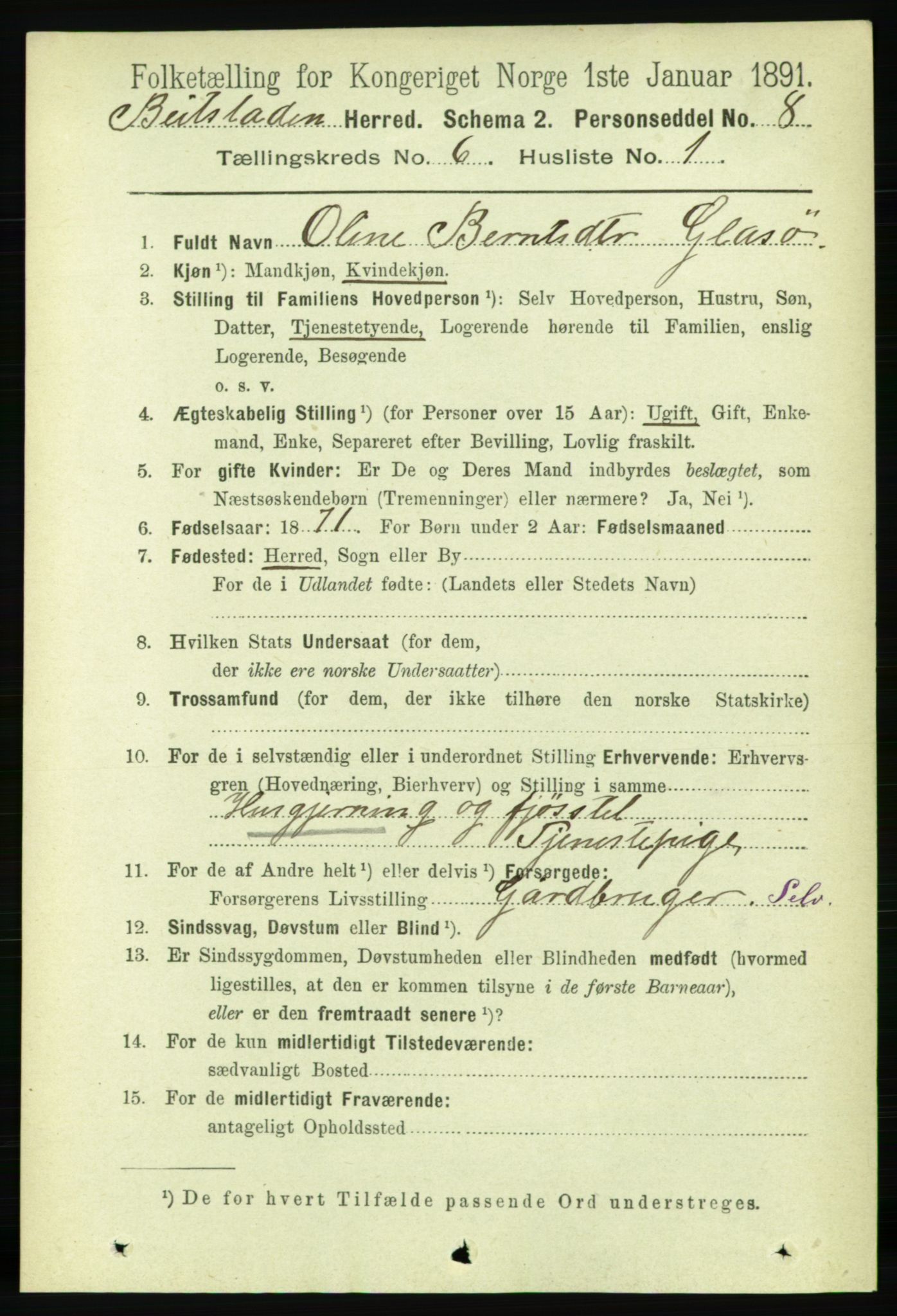 RA, 1891 census for 1727 Beitstad, 1891, p. 1532