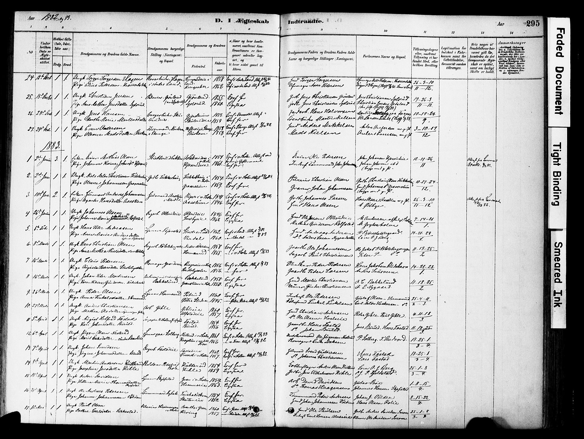 Østre Toten prestekontor, SAH/PREST-104/H/Ha/Haa/L0006: Parish register (official) no. 6 /1, 1878-1896, p. 295