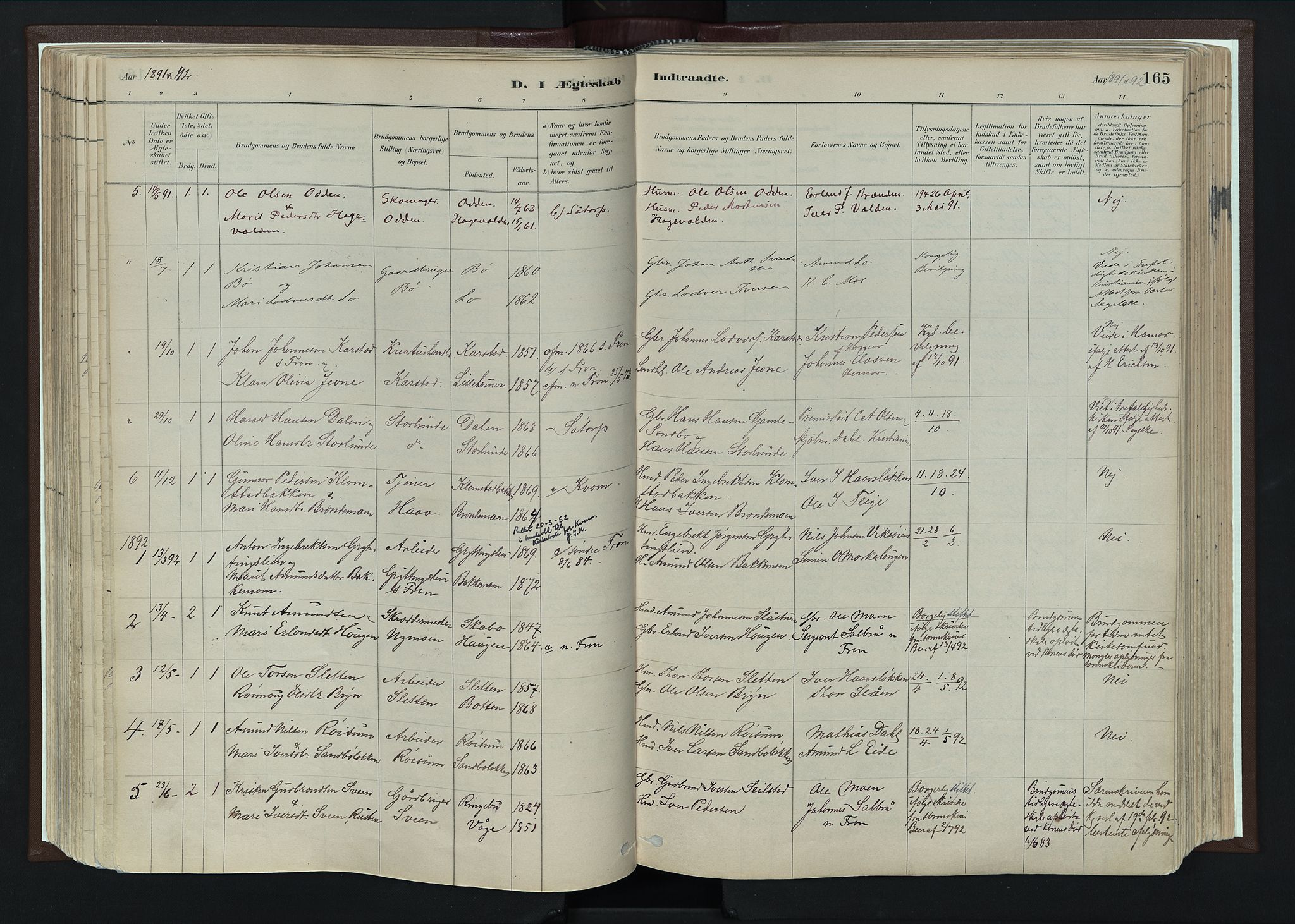 Nord-Fron prestekontor, SAH/PREST-080/H/Ha/Haa/L0004: Parish register (official) no. 4, 1884-1914, p. 165