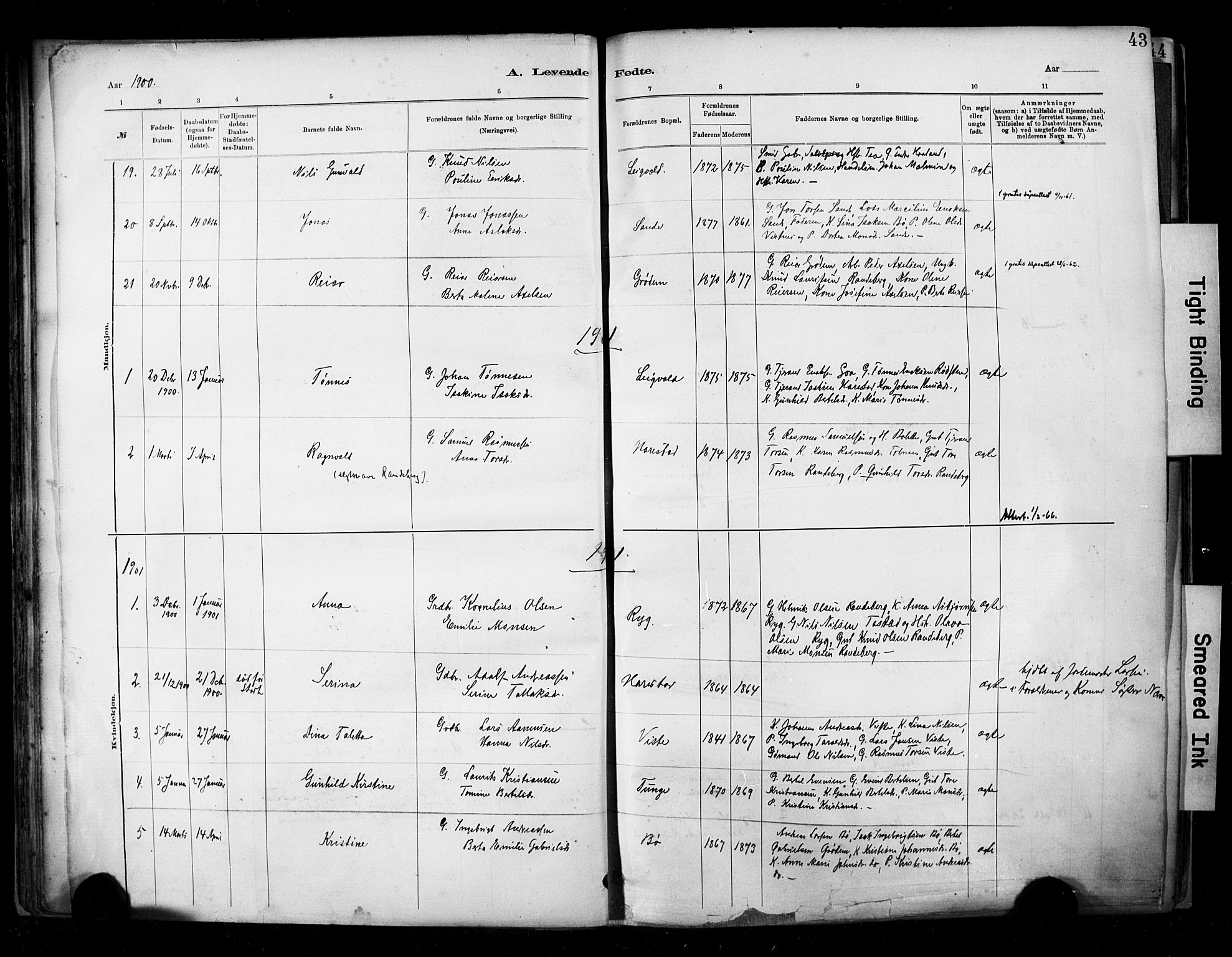 Hetland sokneprestkontor, SAST/A-101826/30/30BA/L0009: Parish register (official) no. A 9, 1882-1918, p. 43