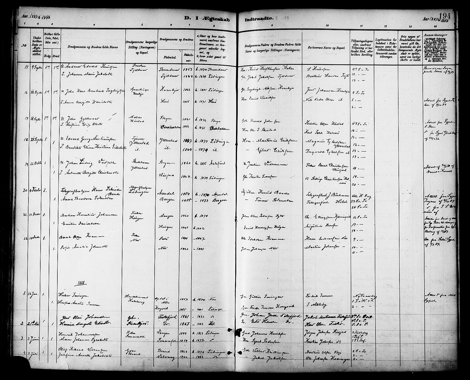 Ministerialprotokoller, klokkerbøker og fødselsregistre - Nordland, SAT/A-1459/872/L1035: Parish register (official) no. 872A10, 1884-1896, p. 194