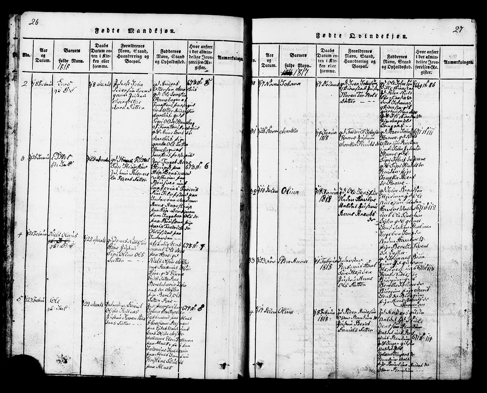 Ministerialprotokoller, klokkerbøker og fødselsregistre - Nord-Trøndelag, AV/SAT-A-1458/717/L0169: Parish register (copy) no. 717C01, 1816-1834, p. 26-27