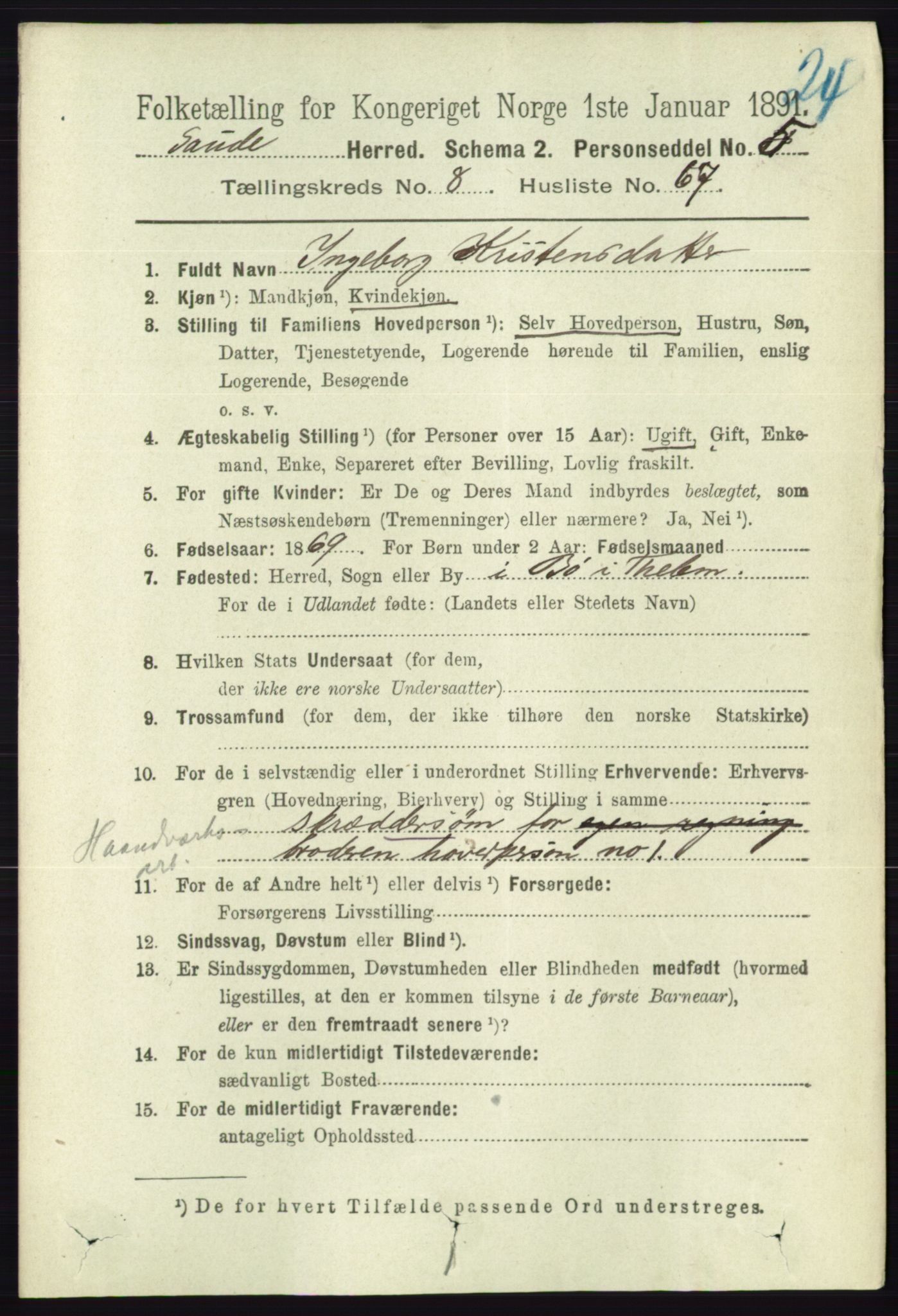 RA, 1891 census for 0822 Sauherad, 1891, p. 2650