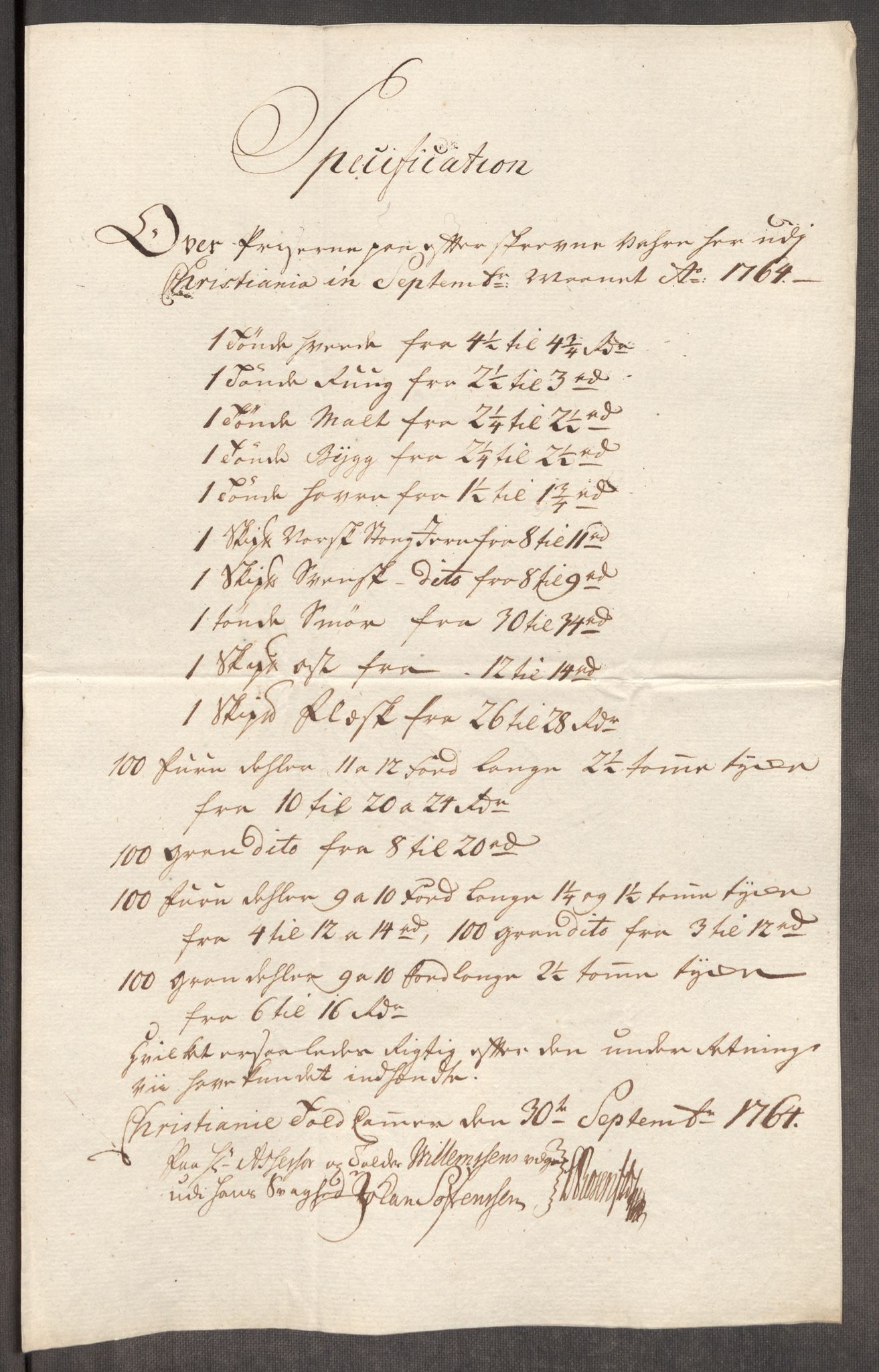 Rentekammeret inntil 1814, Realistisk ordnet avdeling, AV/RA-EA-4070/Oe/L0008: [Ø1]: Priskuranter, 1764-1768, p. 98