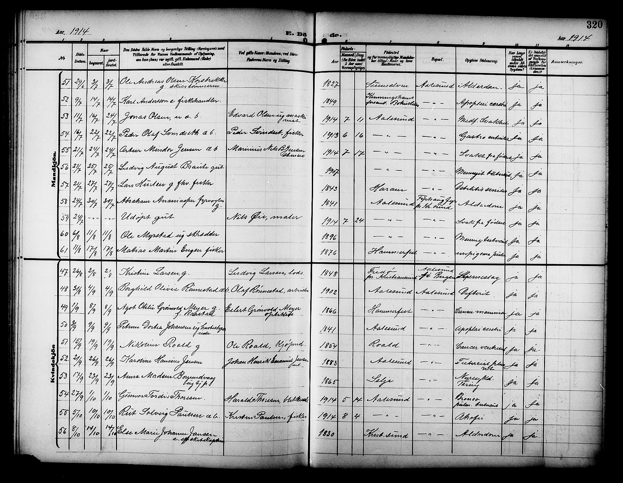 Ministerialprotokoller, klokkerbøker og fødselsregistre - Møre og Romsdal, SAT/A-1454/529/L0470: Parish register (copy) no. 529C07, 1907-1917, p. 320