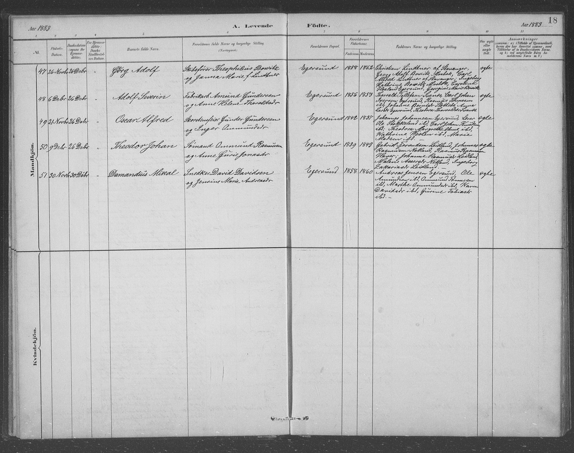 Eigersund sokneprestkontor, AV/SAST-A-101807/S09/L0008: Parish register (copy) no. B 8, 1882-1892, p. 18