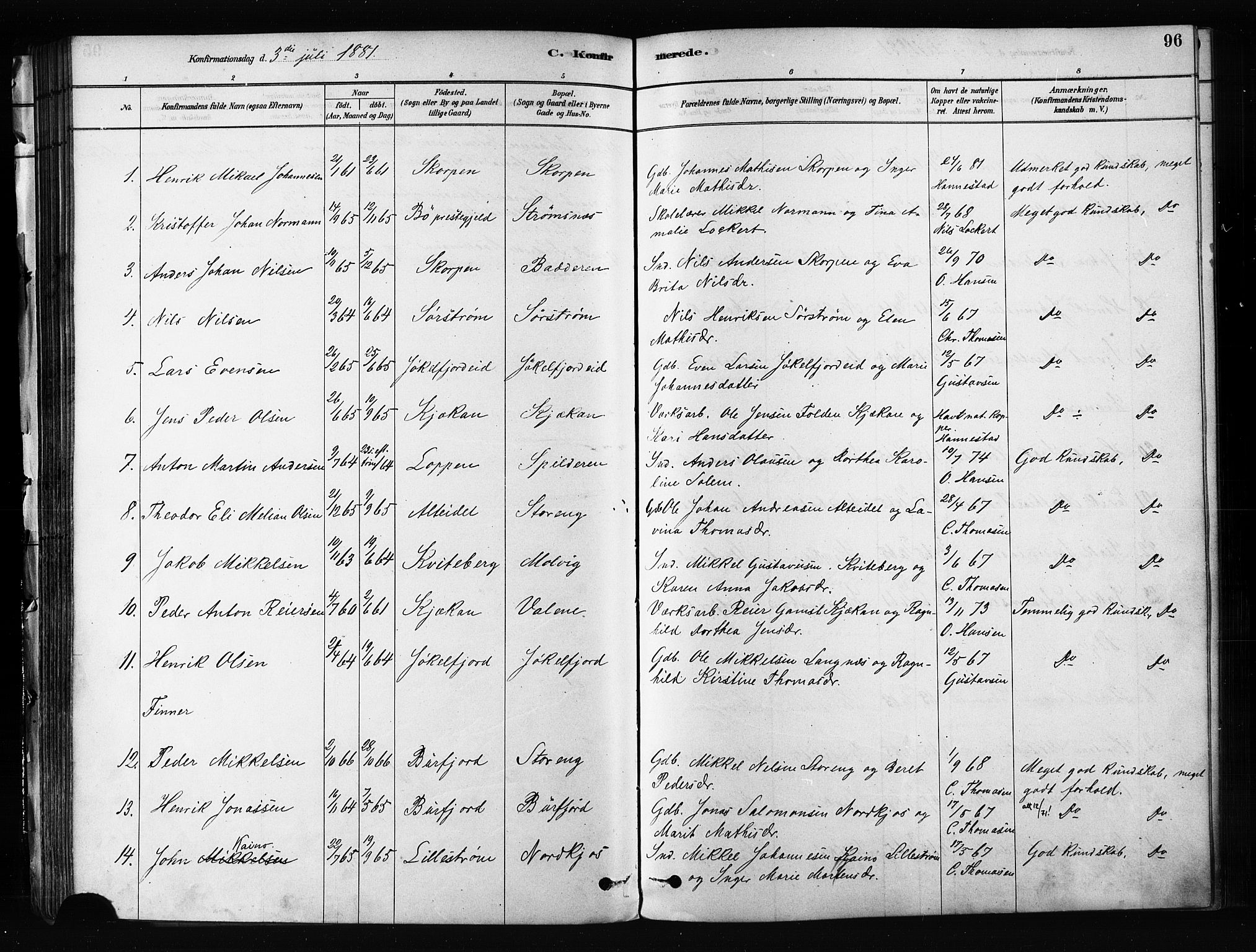 Skjervøy sokneprestkontor, SATØ/S-1300/H/Ha/Haa/L0012kirke: Parish register (official) no. 12, 1878-1891, p. 96