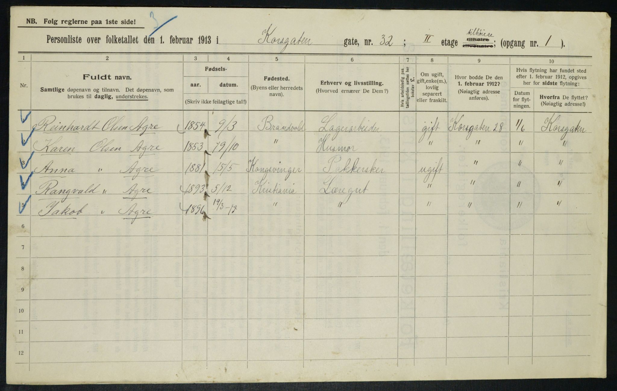 OBA, Municipal Census 1913 for Kristiania, 1913, p. 53610