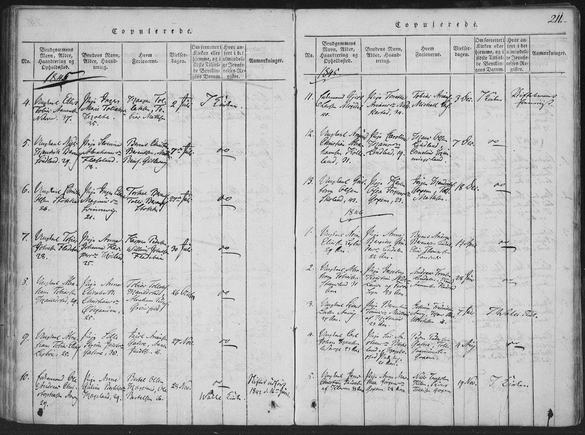Sør-Audnedal sokneprestkontor, SAK/1111-0039/F/Fa/Faa/L0001: Parish register (official) no. A 1, 1816-1848, p. 211