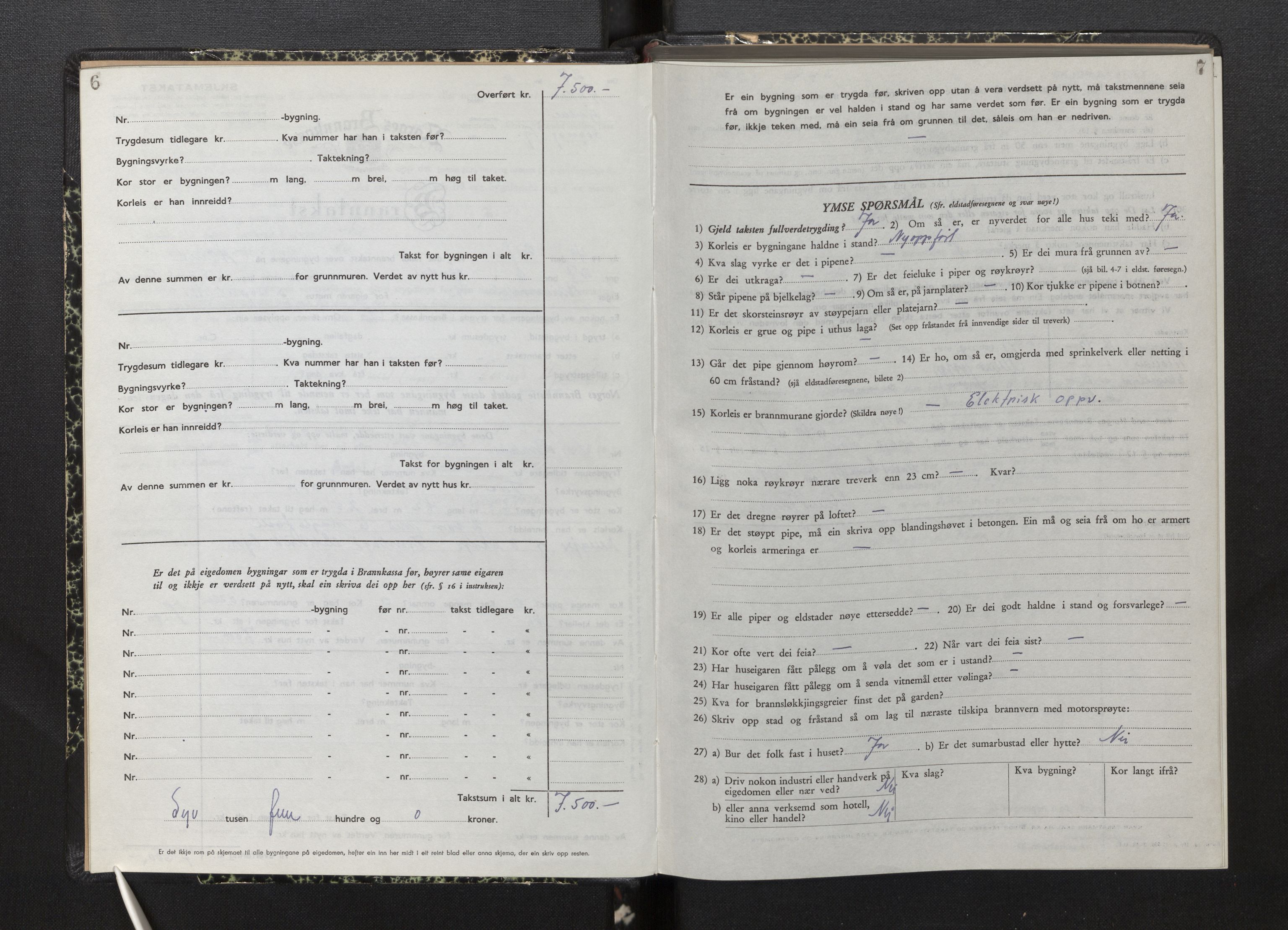 Lensmannen i Årdal, AV/SAB-A-30501/0012/L0012: Branntakstprotokoll, skjematakst, 1949-1955, p. 6-7