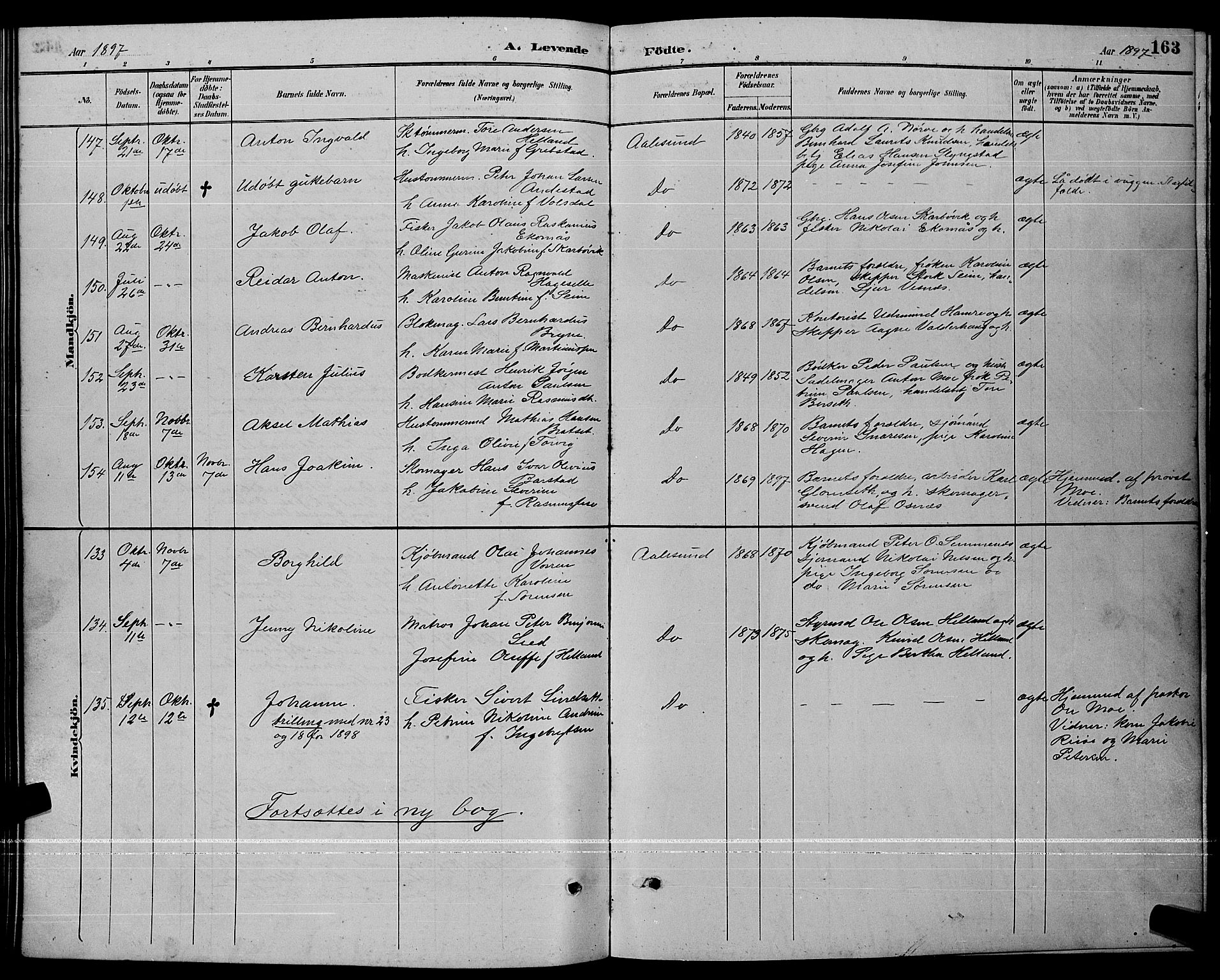 Ministerialprotokoller, klokkerbøker og fødselsregistre - Møre og Romsdal, AV/SAT-A-1454/529/L0467: Parish register (copy) no. 529C04, 1889-1897, p. 163