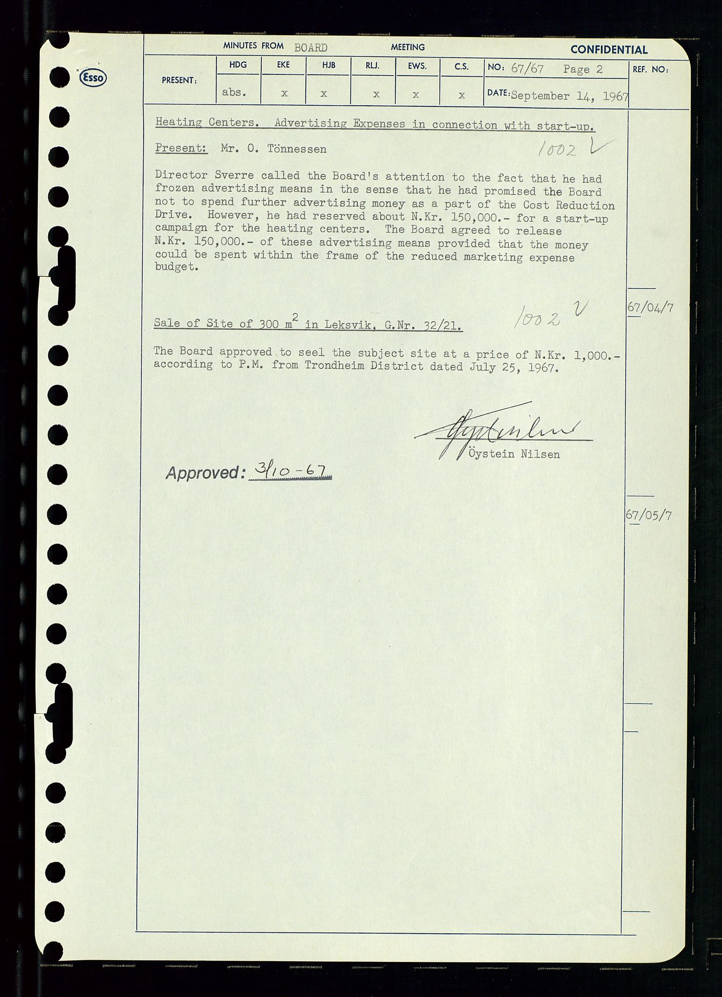 Pa 0982 - Esso Norge A/S, AV/SAST-A-100448/A/Aa/L0002/0003: Den administrerende direksjon Board minutes (styrereferater) / Den administrerende direksjon Board minutes (styrereferater), 1967, p. 139