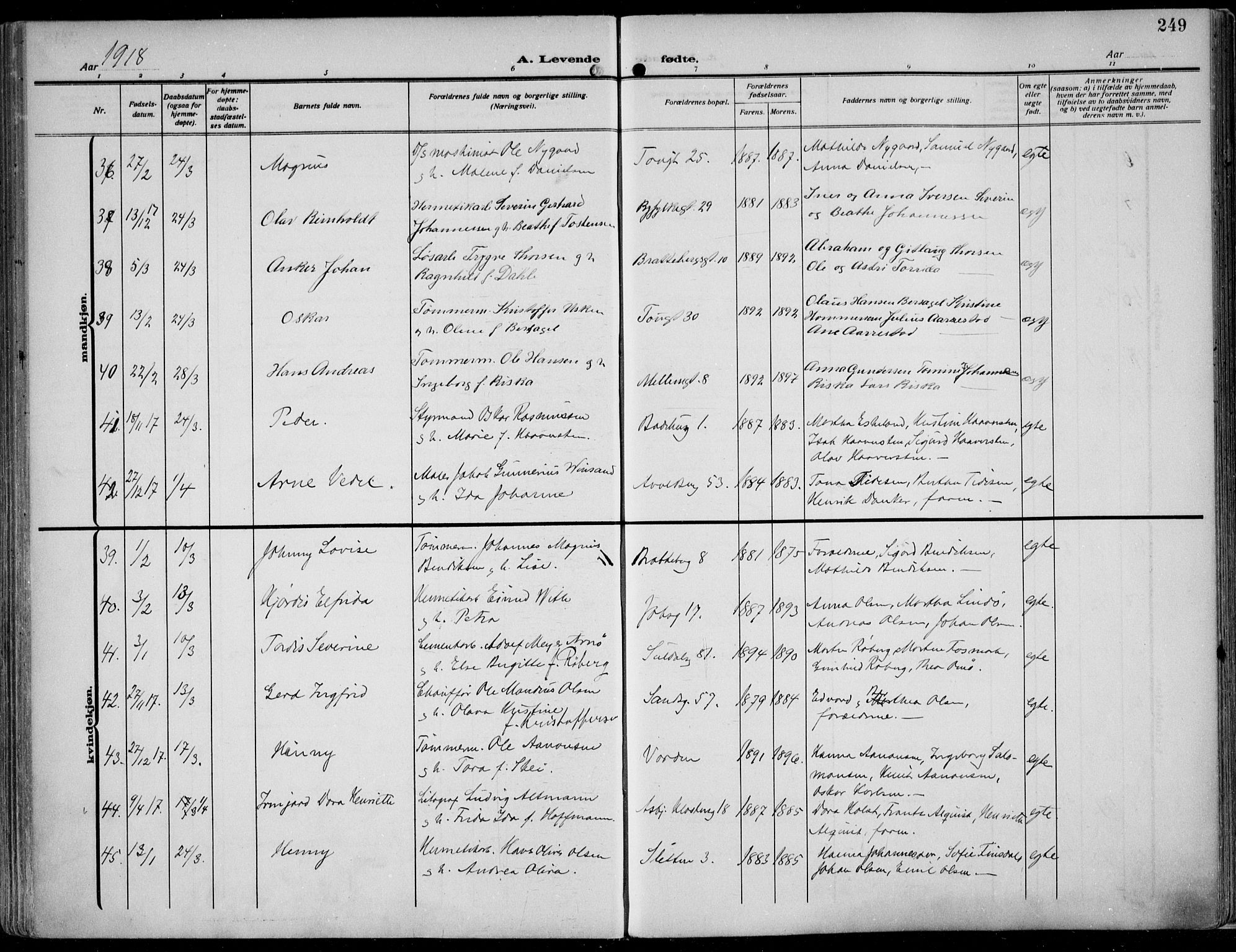 St. Johannes sokneprestkontor, SAST/A-101814/002/B/L0002: Parish register (official) no. A 9, 1911-1921, p. 249