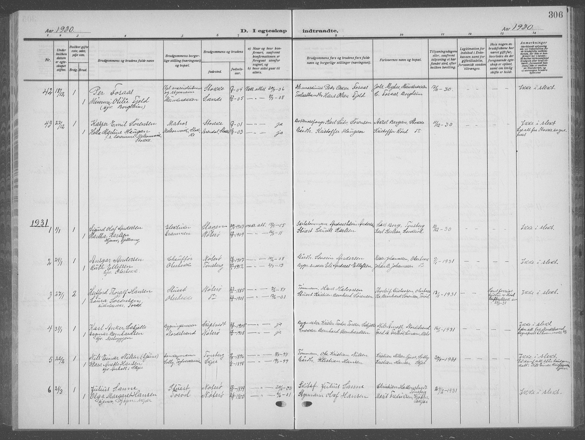 Nøtterøy kirkebøker, AV/SAKO-A-354/G/Ga/L0006: Parish register (copy) no. I 6, 1925-1939, p. 306