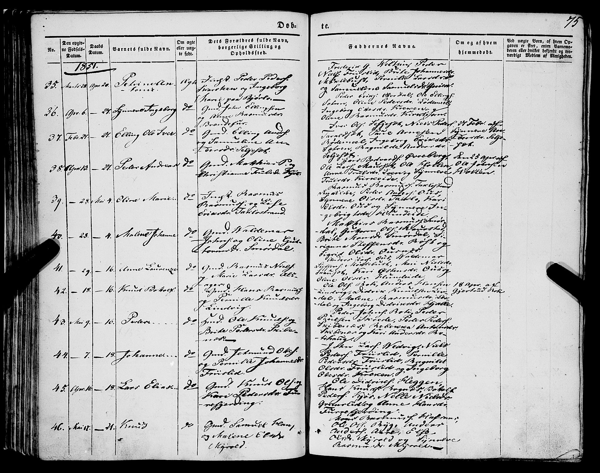 Eid sokneprestembete, AV/SAB-A-82301/H/Haa/Haaa/L0007: Parish register (official) no. A 7, 1844-1858, p. 75