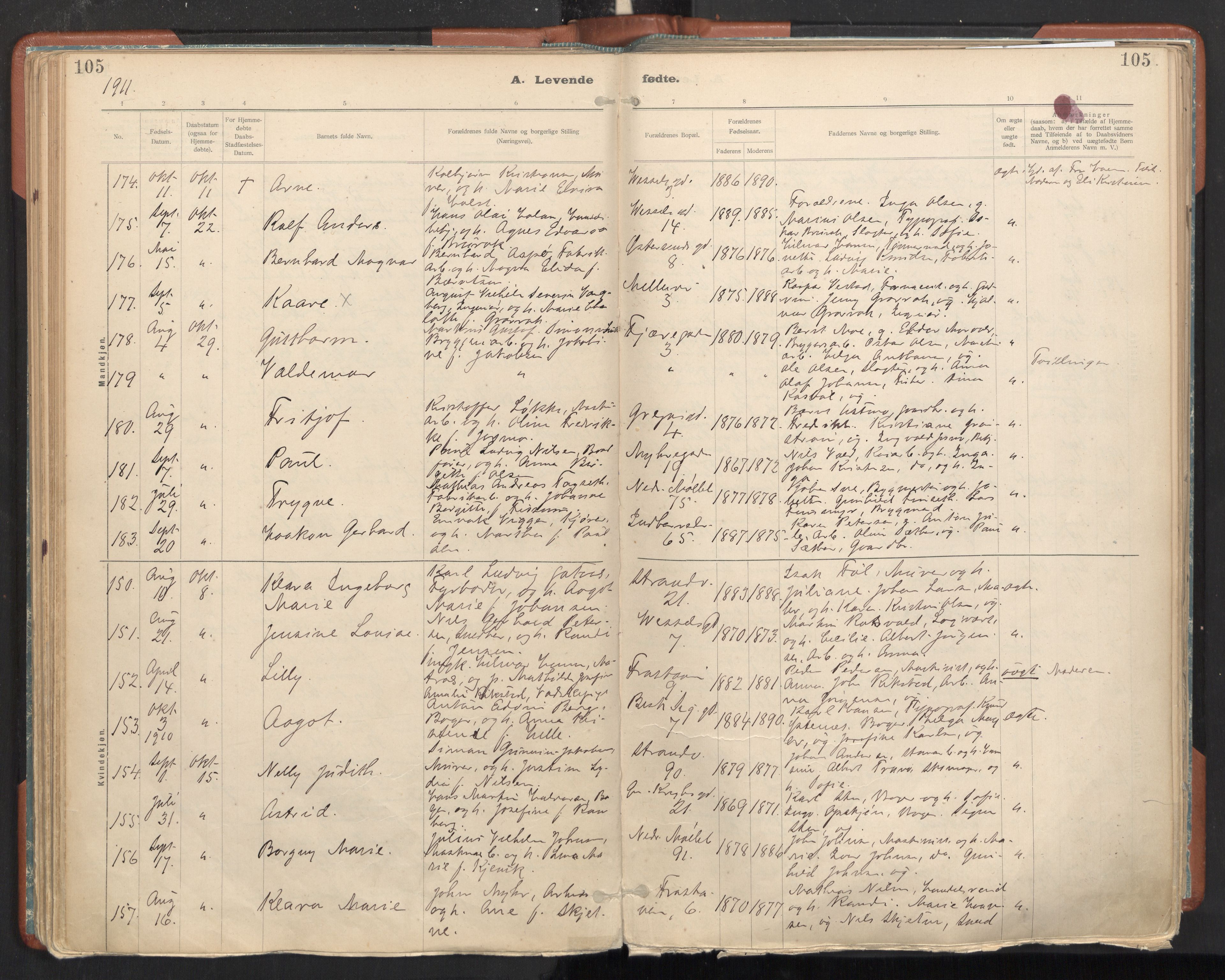 Ministerialprotokoller, klokkerbøker og fødselsregistre - Sør-Trøndelag, AV/SAT-A-1456/605/L0243: Parish register (official) no. 605A05, 1908-1923, p. 105