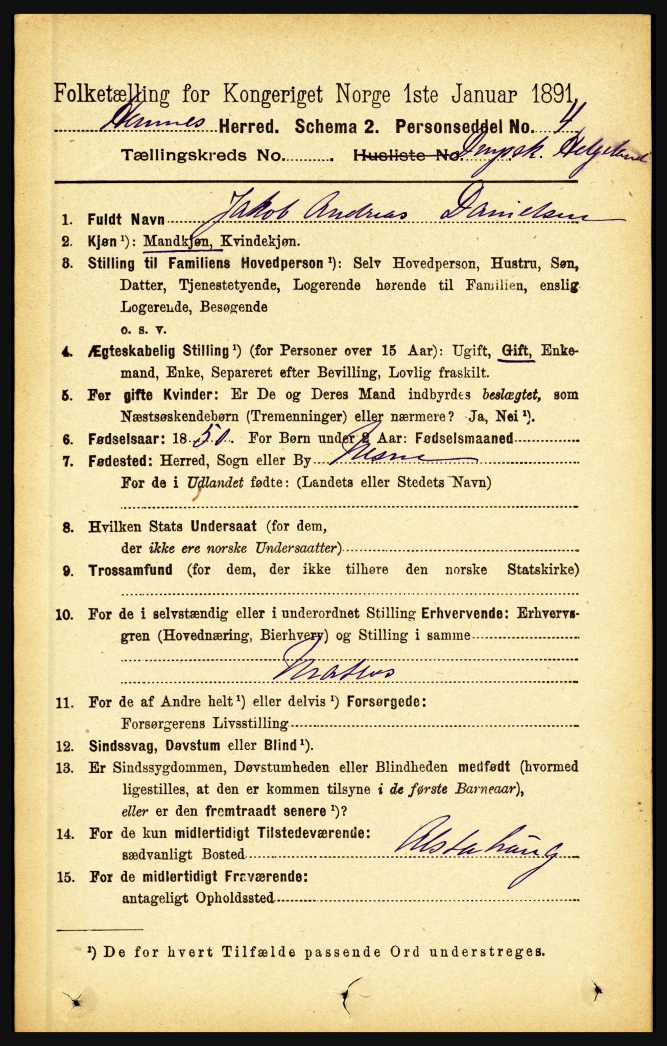 RA, 1891 census for 1832 Hemnes, 1891, p. 5722