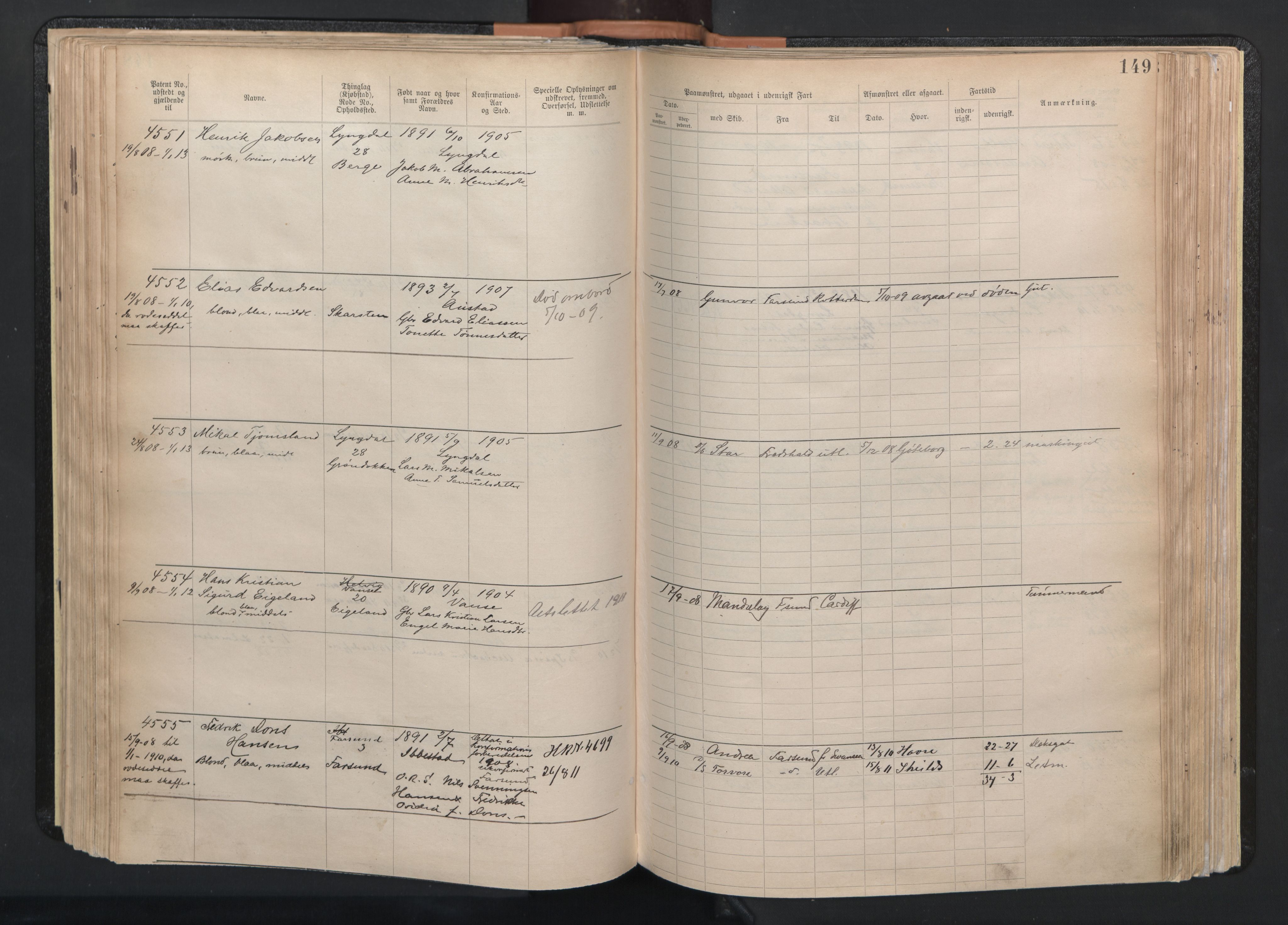 Farsund mønstringskrets, SAK/2031-0017/F/Fa/L0003: Annotasjonsrulle nr 3816-5304 med register, M-3, 1894-1948, p. 180