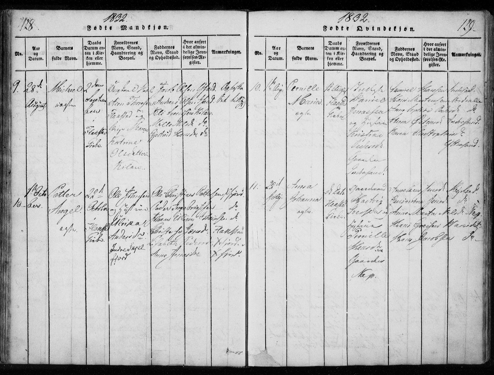 Ministerialprotokoller, klokkerbøker og fødselsregistre - Nordland, AV/SAT-A-1459/885/L1201: Parish register (official) no. 885A02, 1820-1837, p. 128-129