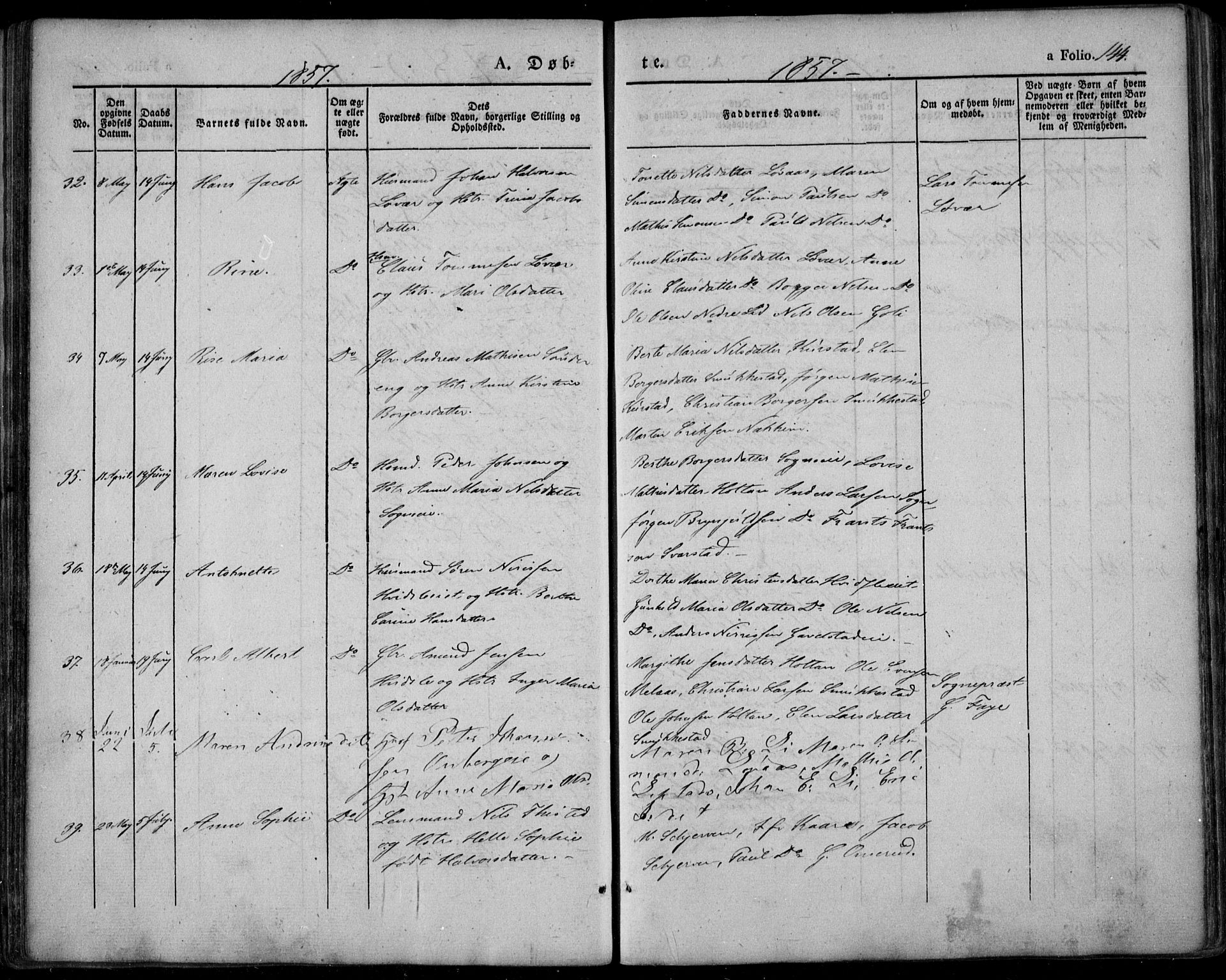 Lardal kirkebøker, AV/SAKO-A-350/F/Fa/L0006: Parish register (official) no. I 6, 1835-1860, p. 144