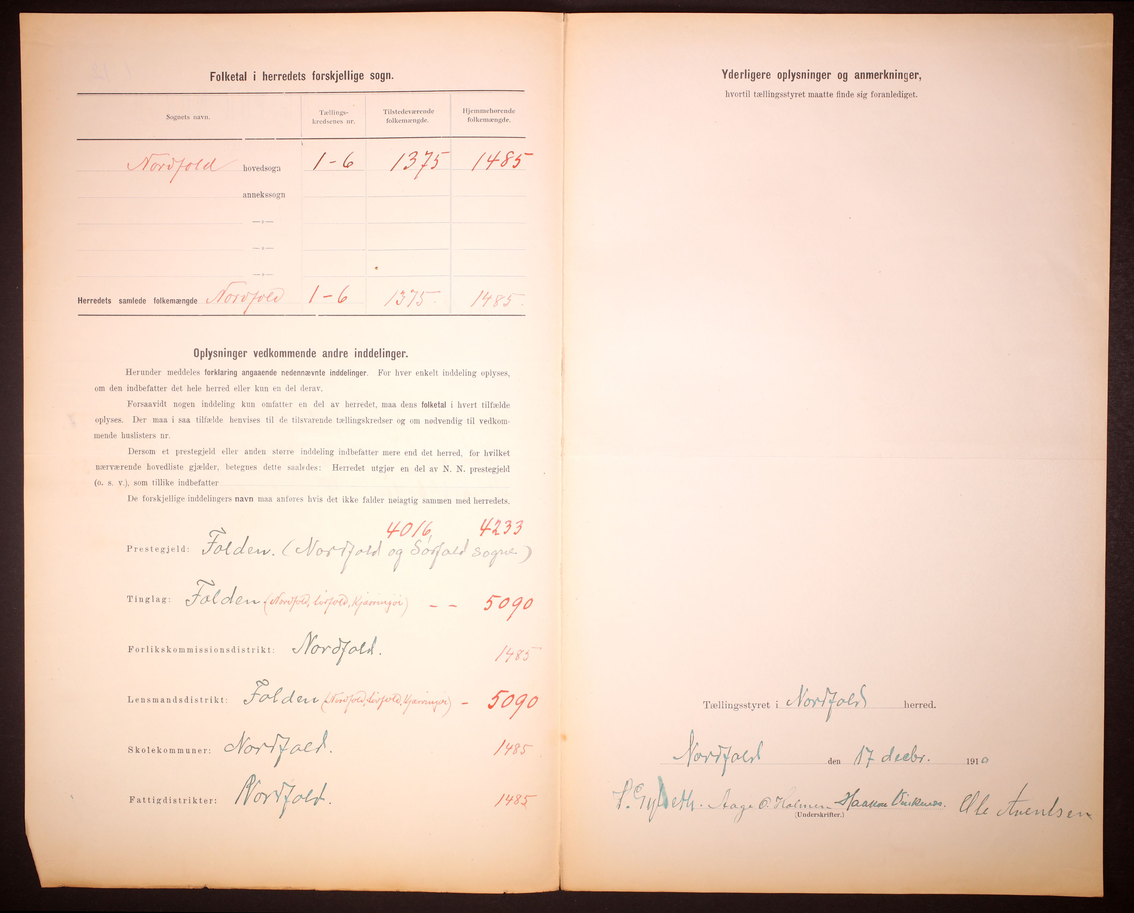 RA, 1910 census for Nordfold, 1910, p. 3