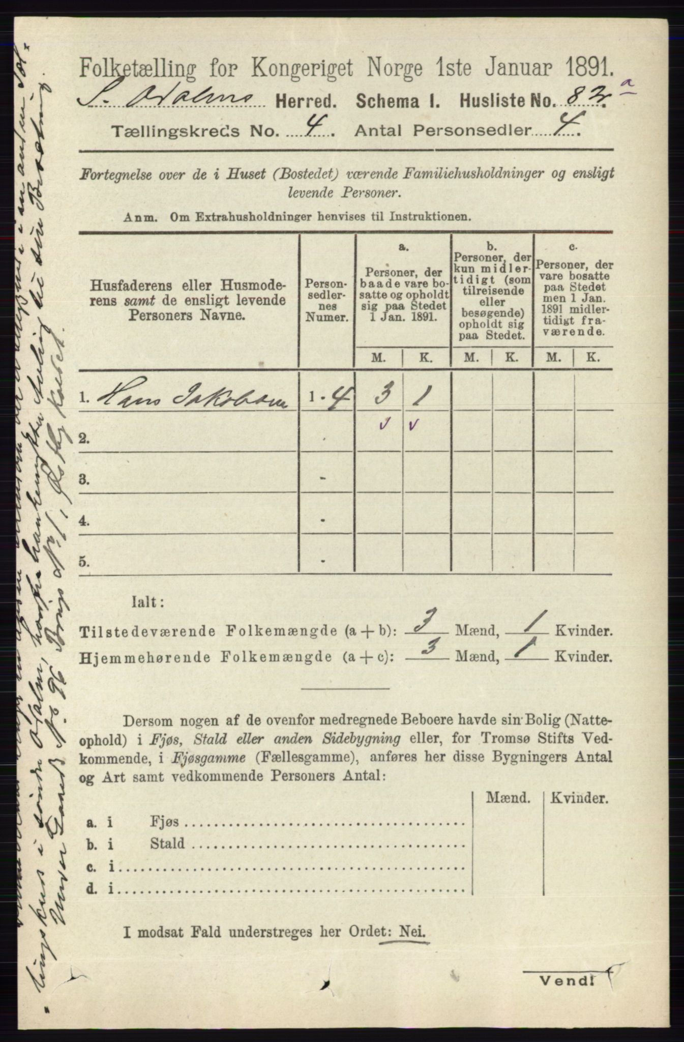 RA, 1891 census for 0419 Sør-Odal, 1891, p. 1735