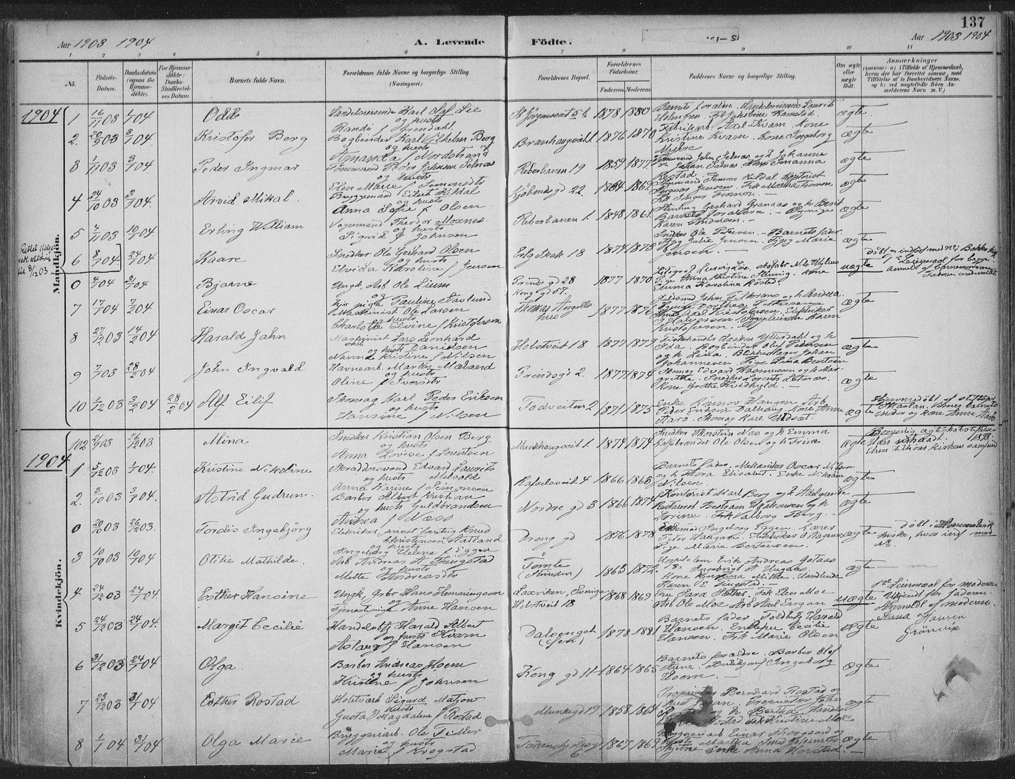 Ministerialprotokoller, klokkerbøker og fødselsregistre - Sør-Trøndelag, SAT/A-1456/601/L0062: Parish register (official) no. 601A30, 1891-1911, p. 137