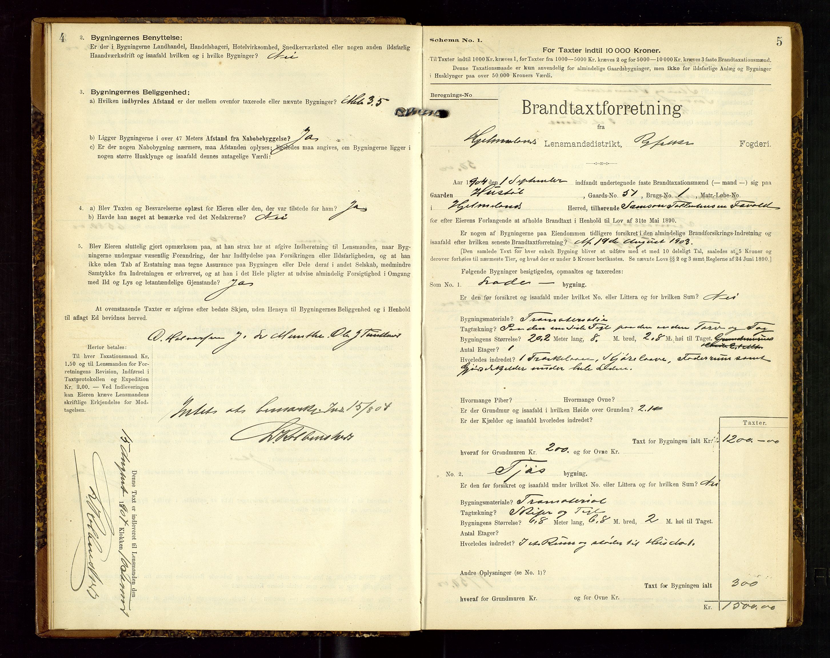 Hjelmeland lensmannskontor, AV/SAST-A-100439/Gob/L0002: "Brandtaxationsprotokol", 1904-1920, p. 4-5
