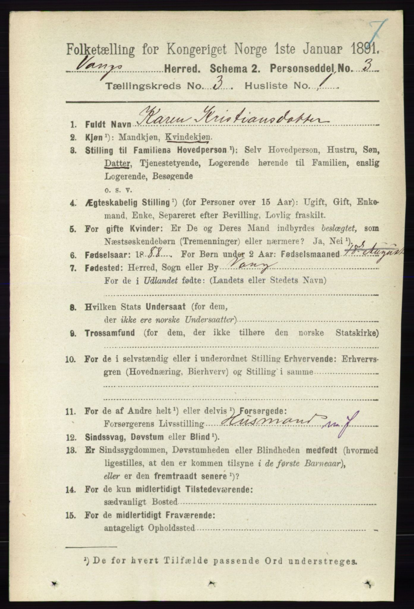 RA, 1891 census for 0414 Vang, 1891, p. 1895