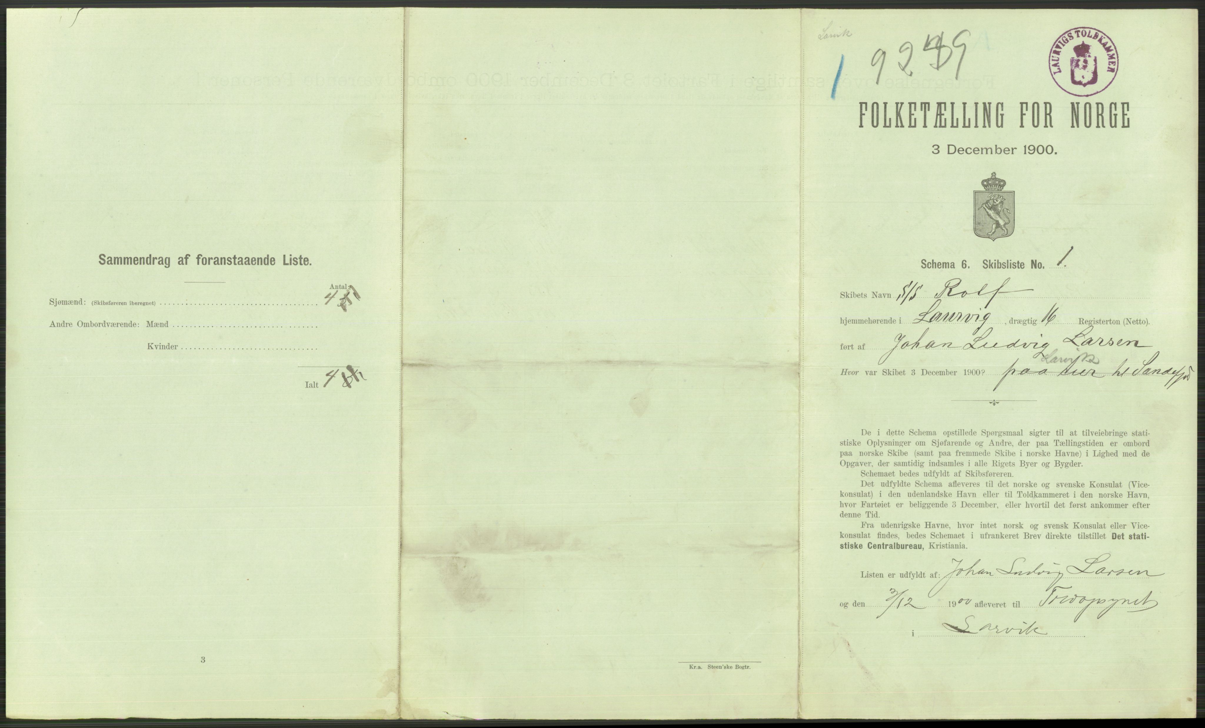 RA, 1900 Census - ship lists from ships in Norwegian harbours, harbours abroad and at sea, 1900, p. 545