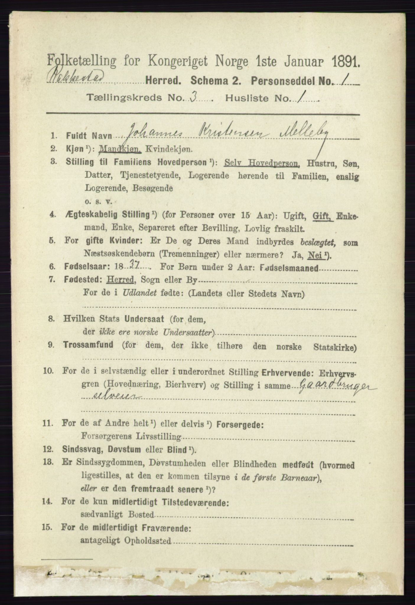 RA, 1891 census for 0128 Rakkestad, 1891, p. 1326