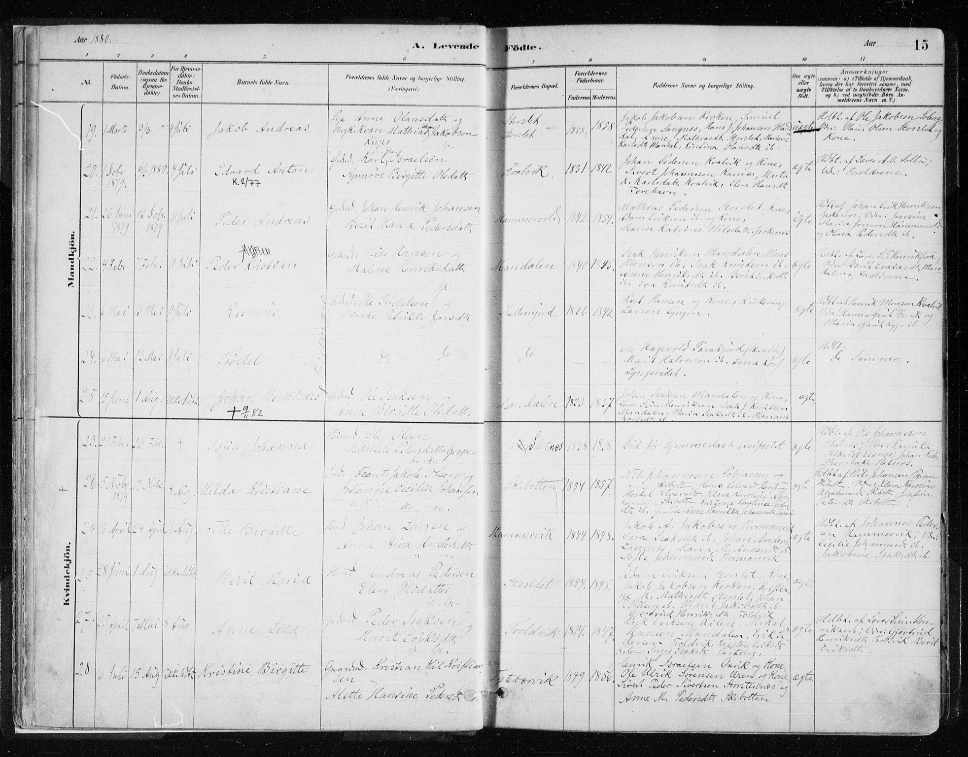 Lyngen sokneprestembete, AV/SATØ-S-1289/H/He/Hea/L0007kirke: Parish register (official) no. 7, 1879-1890, p. 15