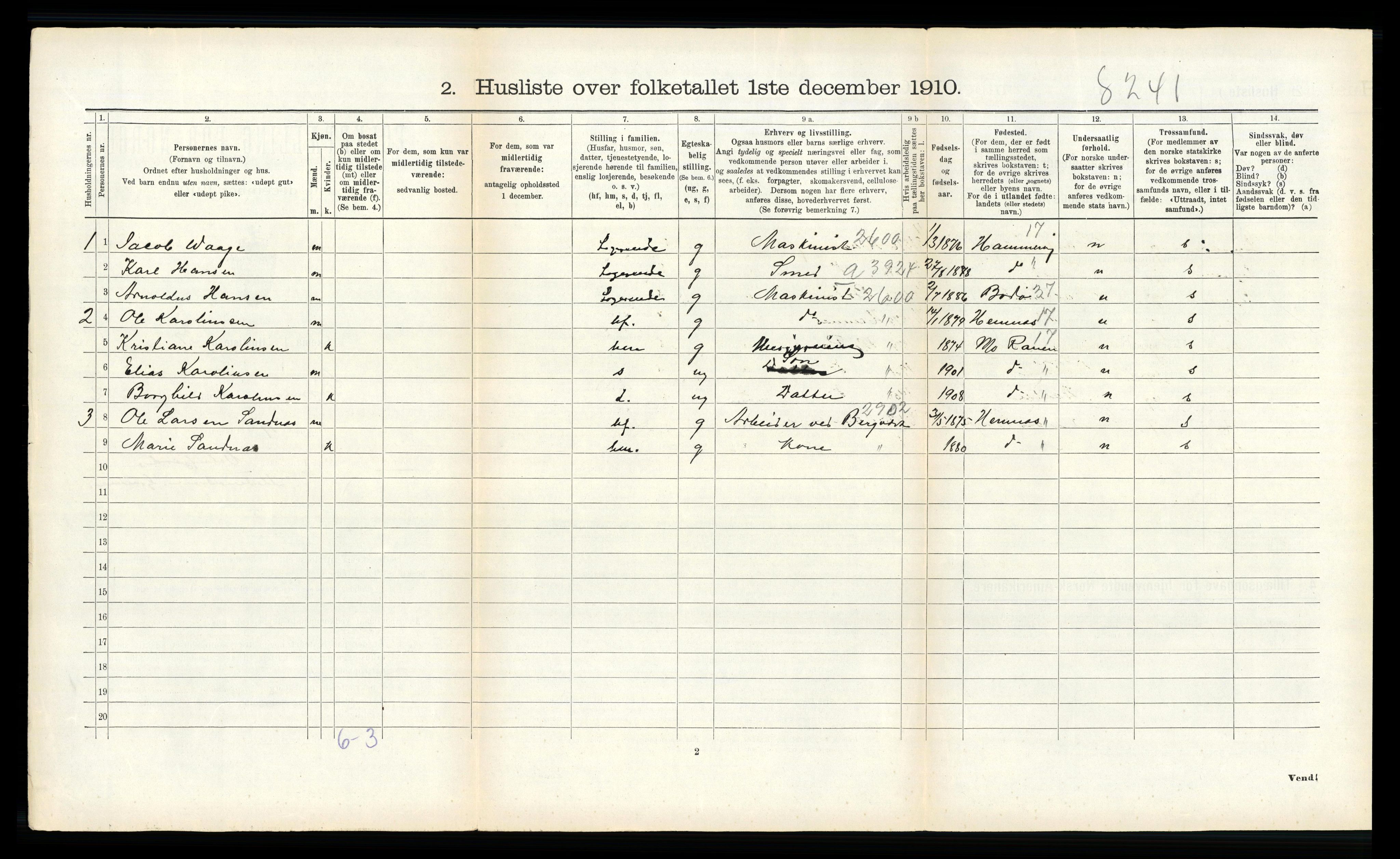 RA, 1910 census for Gimsøy, 1910, p. 222