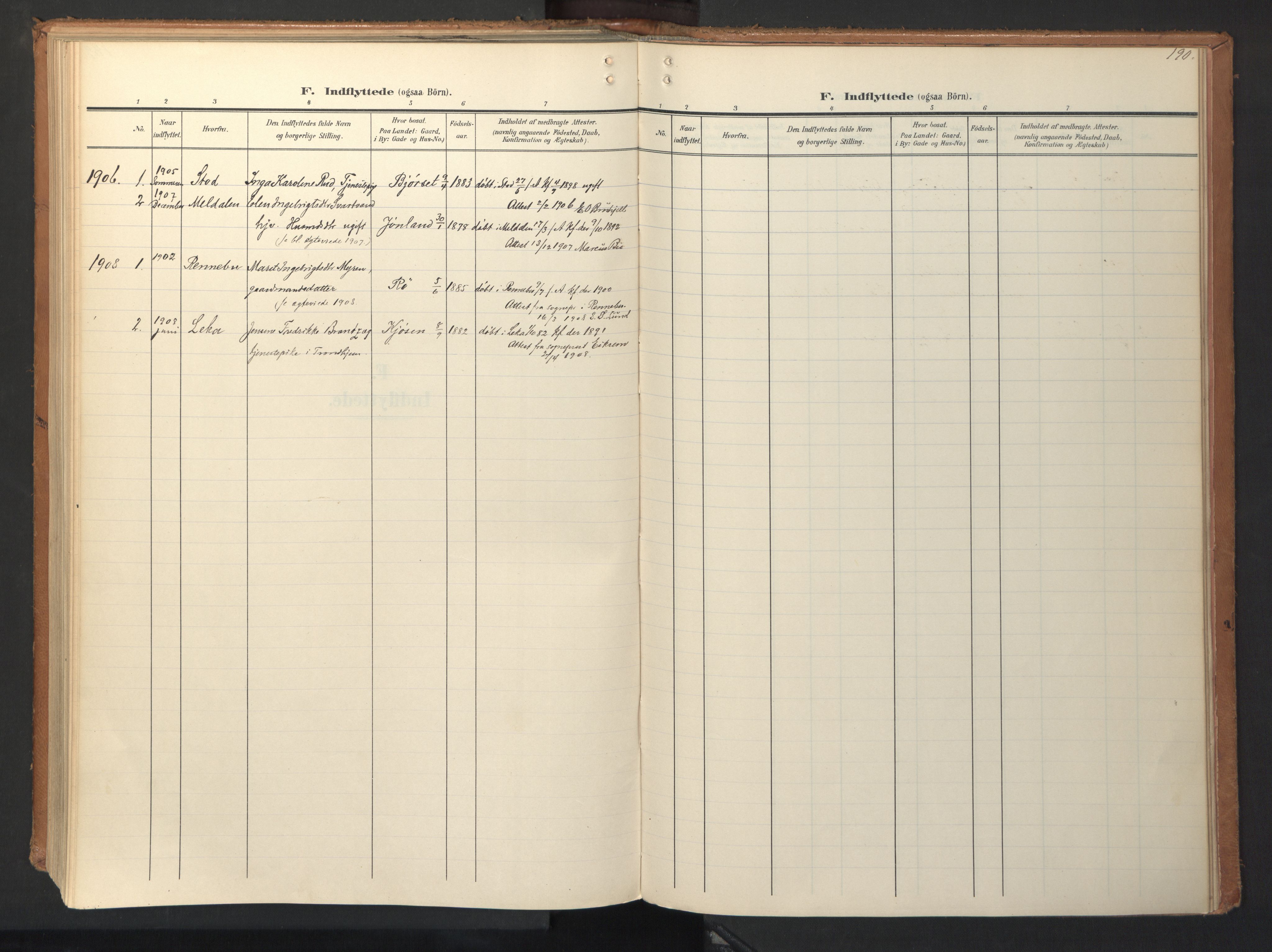 Ministerialprotokoller, klokkerbøker og fødselsregistre - Sør-Trøndelag, SAT/A-1456/694/L1128: Parish register (official) no. 694A02, 1906-1931, p. 190
