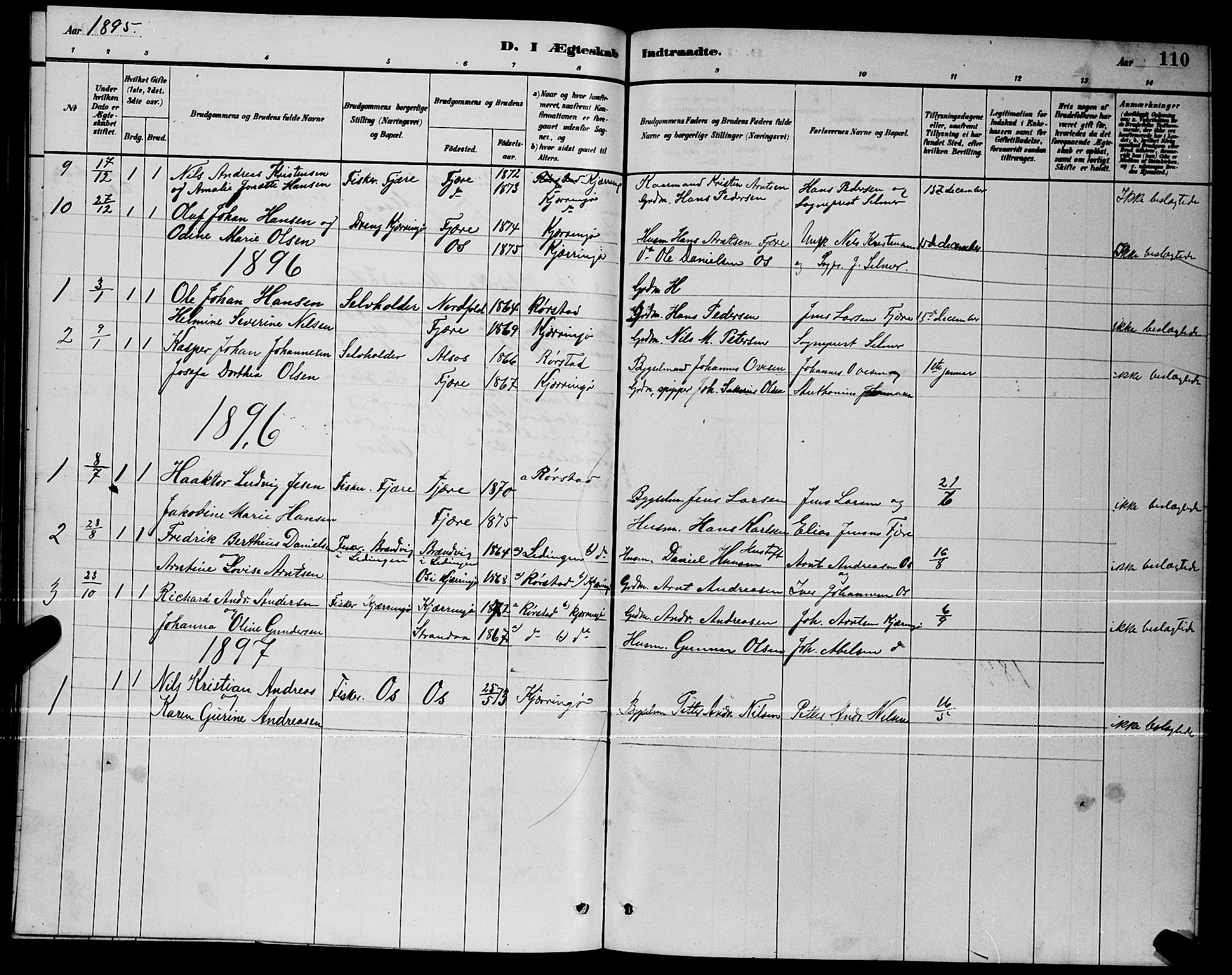 Ministerialprotokoller, klokkerbøker og fødselsregistre - Nordland, SAT/A-1459/803/L0076: Parish register (copy) no. 803C03, 1882-1897, p. 110
