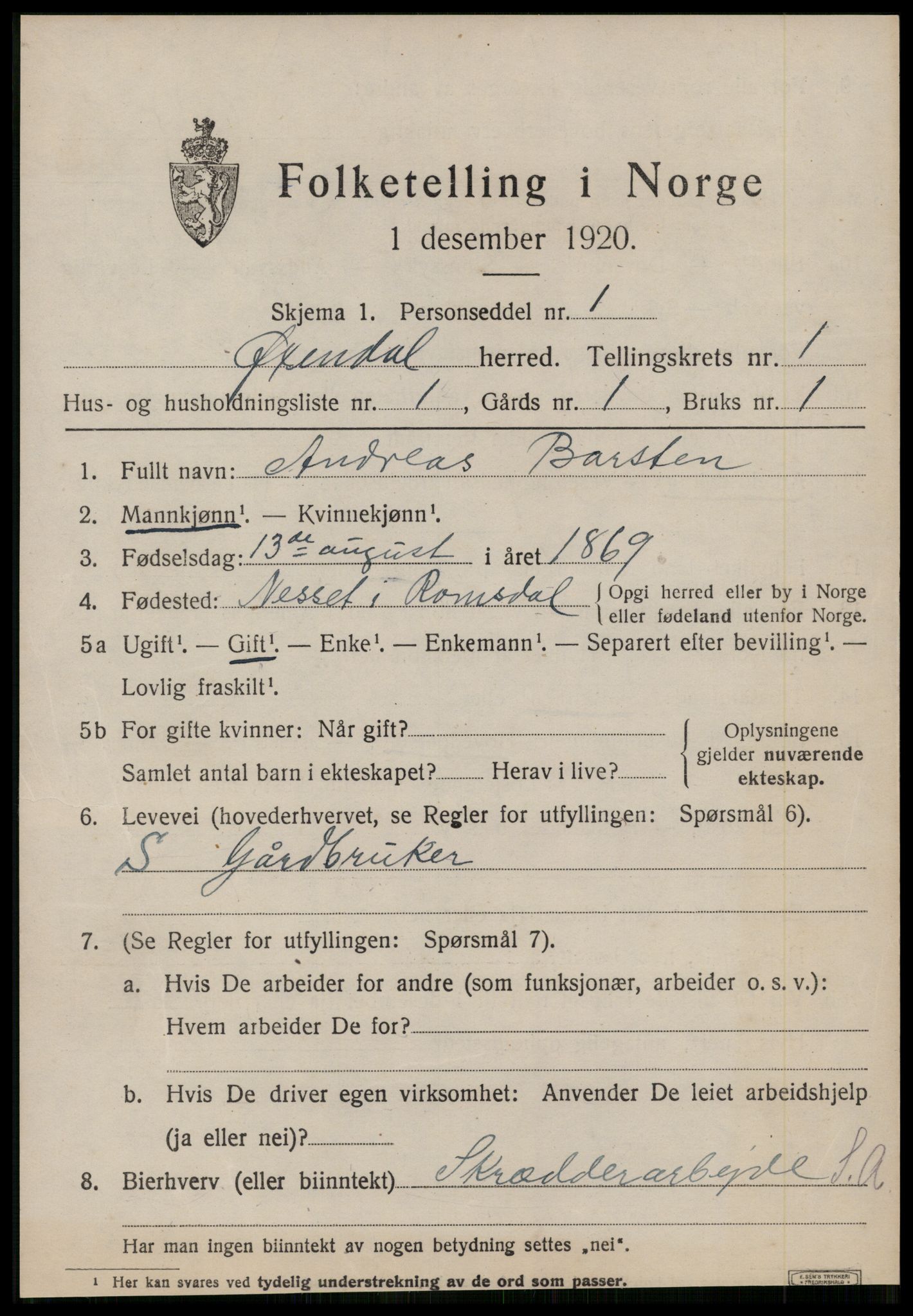 SAT, 1920 census for Øksendal, 1920, p. 239