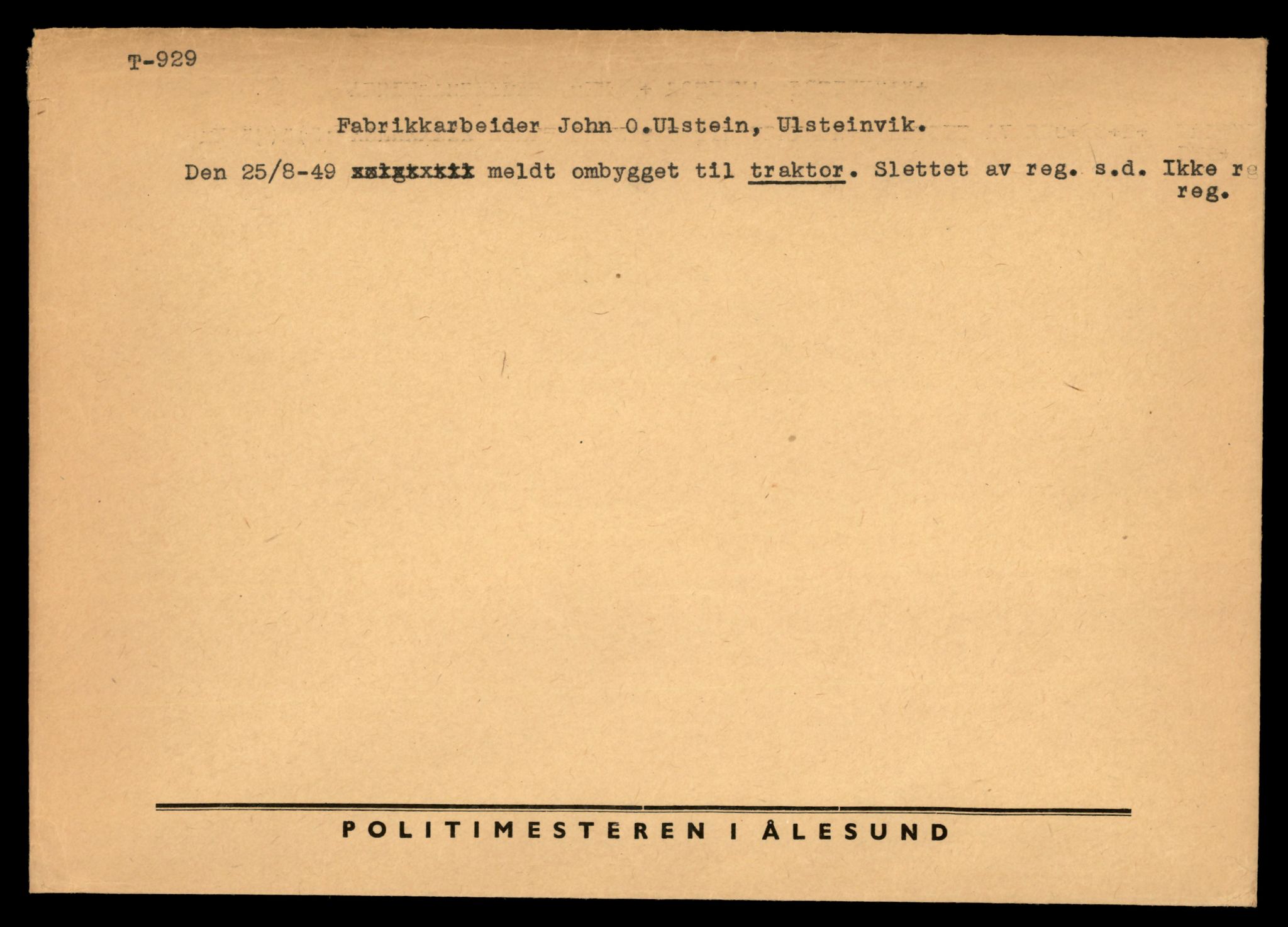 Møre og Romsdal vegkontor - Ålesund trafikkstasjon, SAT/A-4099/F/Fe/L0009: Registreringskort for kjøretøy T 896 - T 1049, 1927-1998, p. 519