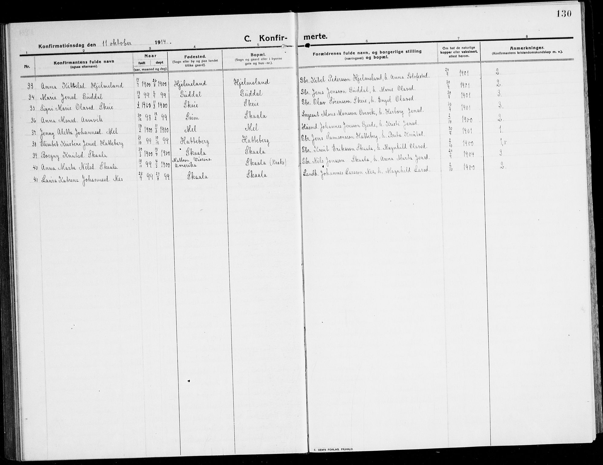 Kvinnherad sokneprestembete, SAB/A-76401/H/Hab: Parish register (copy) no. A 3, 1911-1945, p. 130