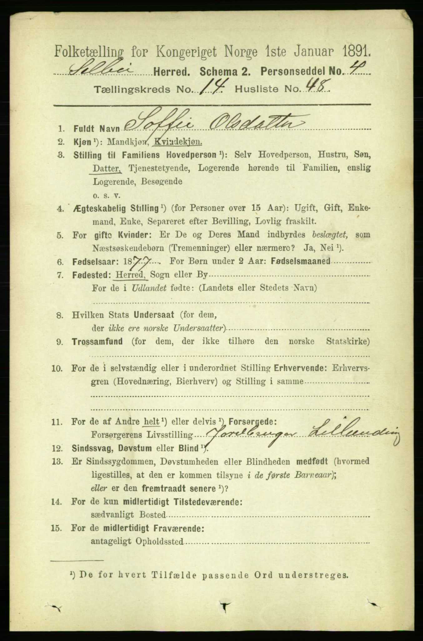 RA, 1891 census for 1664 Selbu, 1891, p. 5388