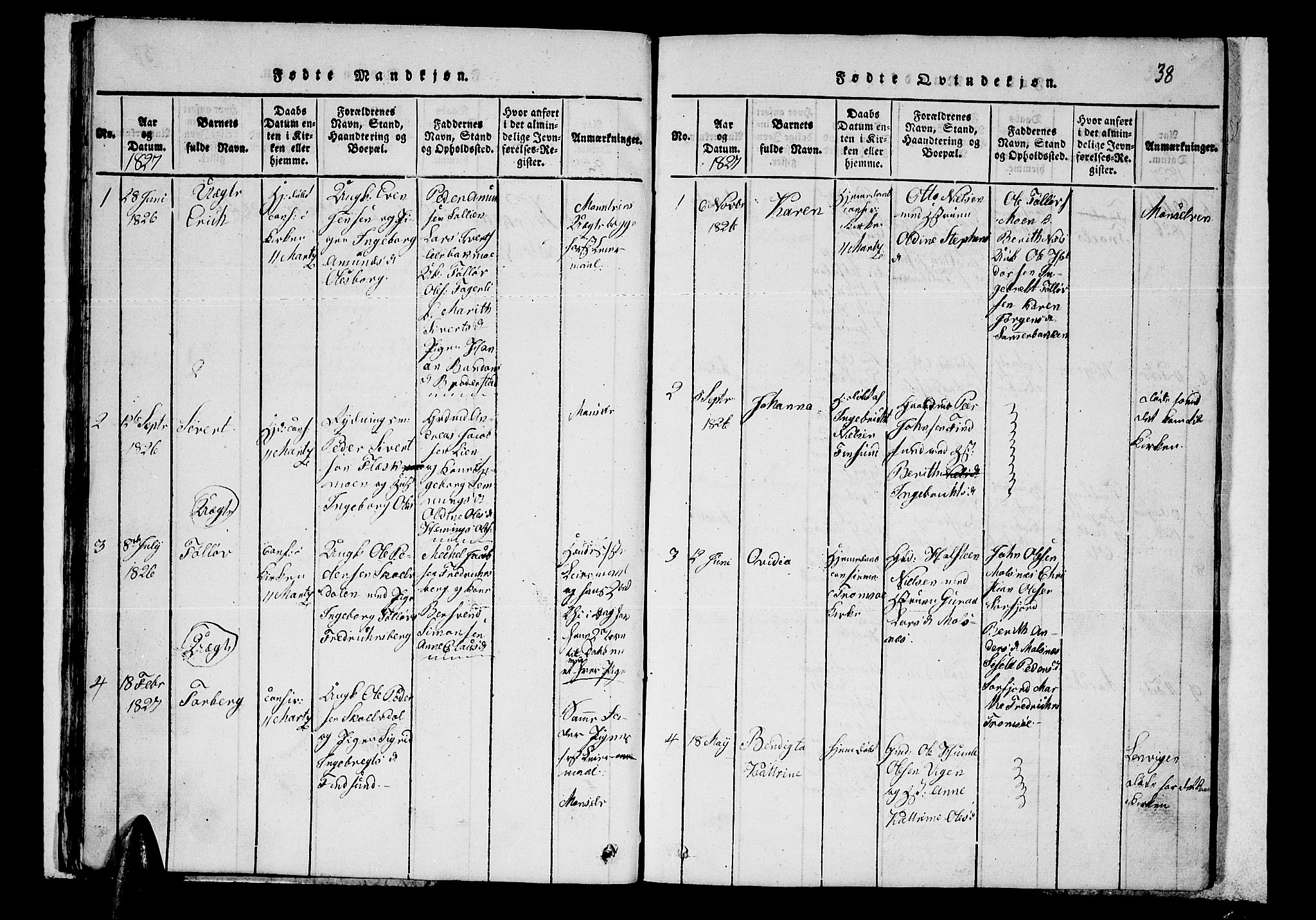 Lenvik sokneprestembete, AV/SATØ-S-1310/H/Ha/Hab/L0001klokker: Parish register (copy) no. 1, 1822-1837, p. 38