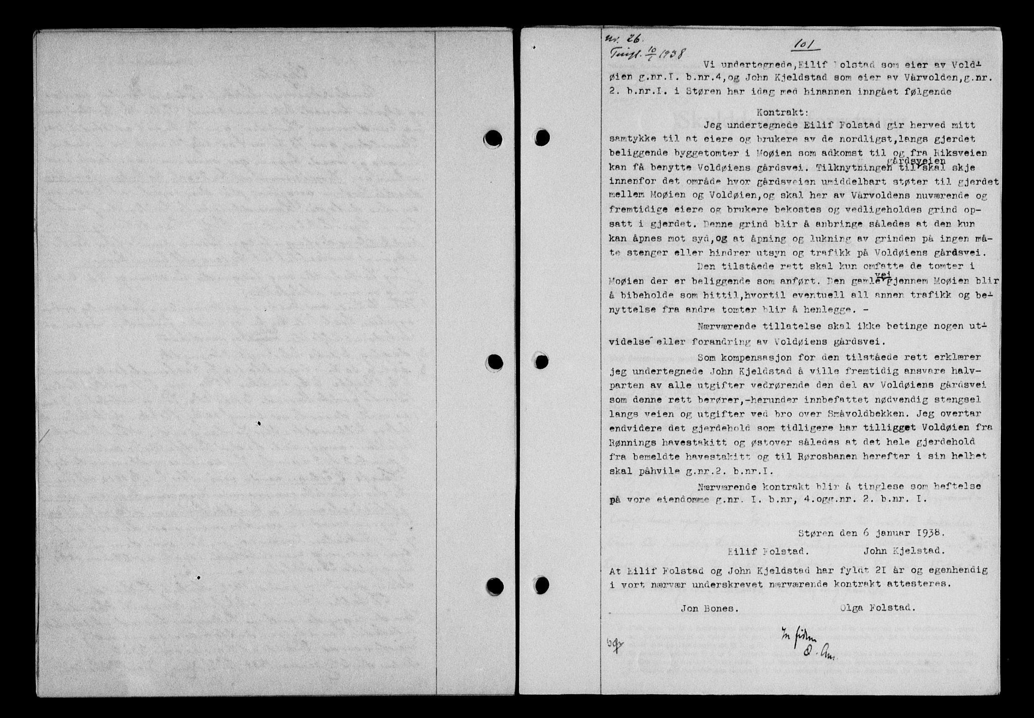 Gauldal sorenskriveri, SAT/A-0014/1/2/2C/L0048: Mortgage book no. 51-52, 1937-1938, p. 101, Diary no: : 26/1938