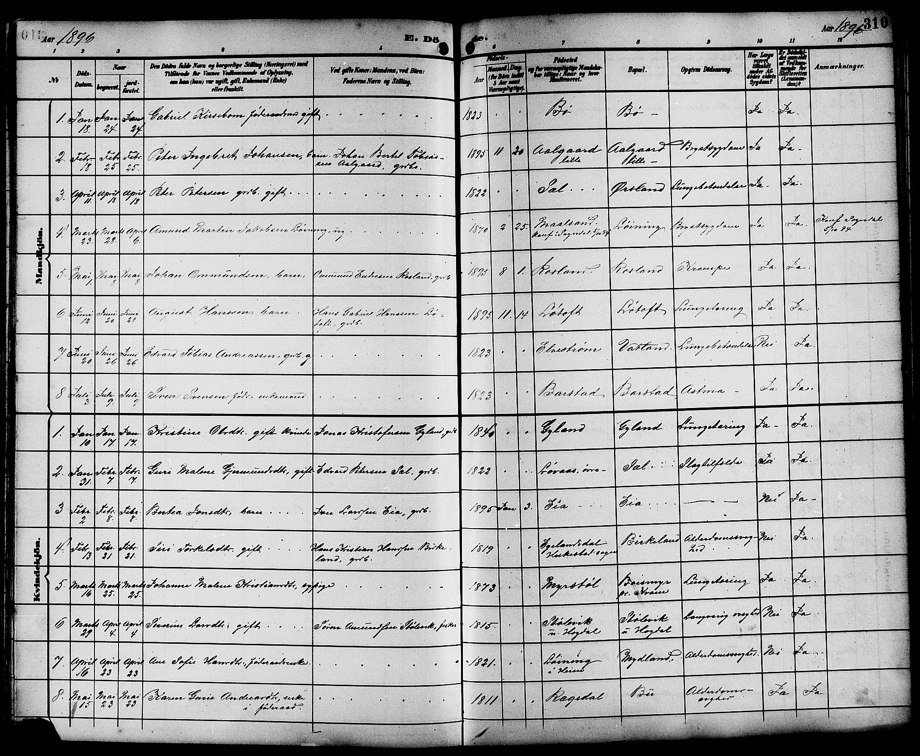 Sokndal sokneprestkontor, SAST/A-101808: Parish register (copy) no. B 6, 1892-1907, p. 310