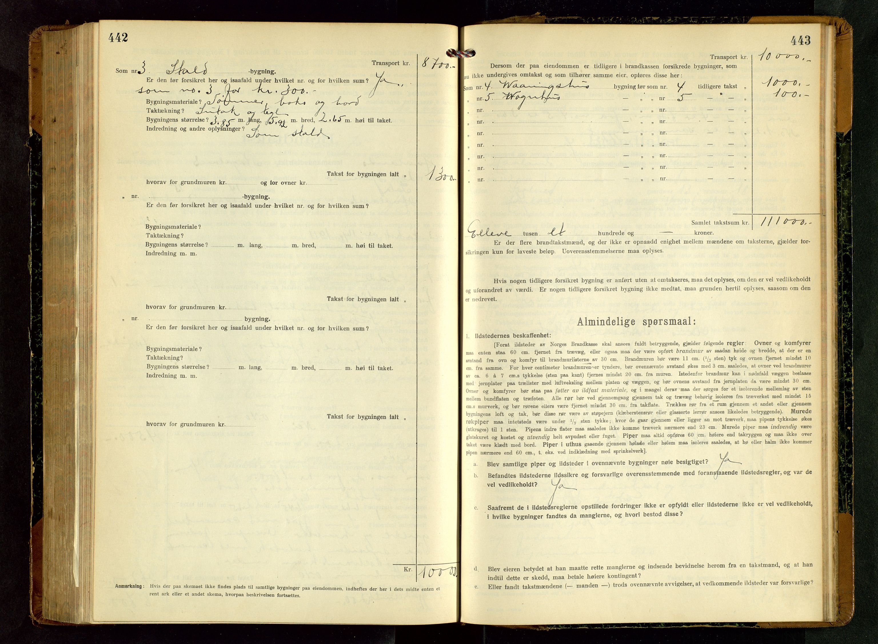 Håland lensmannskontor, AV/SAST-A-100100/Gob/L0006: Branntakstprotokoll - skjematakst. Register i boken., 1917-1920, p. 442-443
