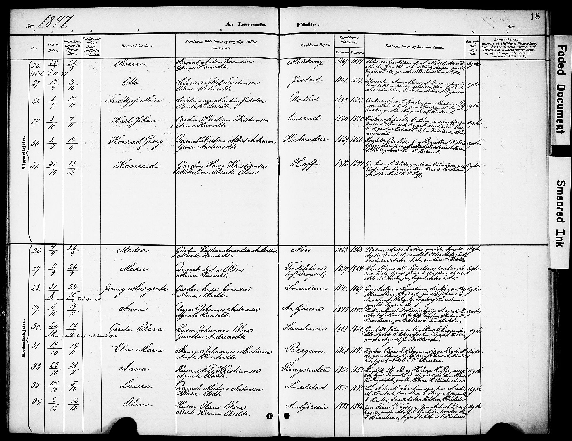 Biri prestekontor, SAH/PREST-096/H/Ha/Haa/L0008: Parish register (official) no. 8, 1894-1901, p. 18
