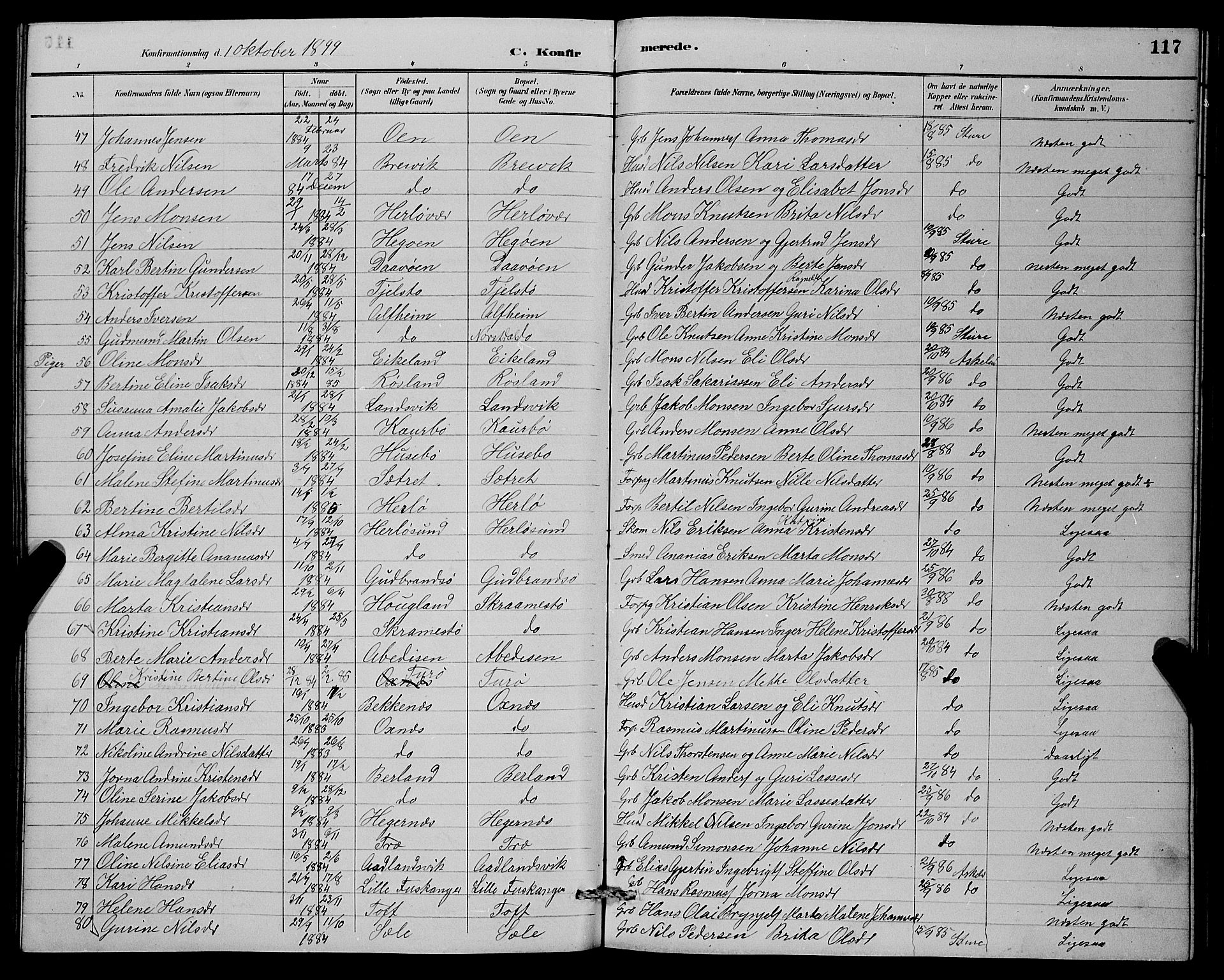 Herdla Sokneprestembete, SAB/A-75701/H/Hab: Parish register (copy) no. A 3, 1889-1899, p. 117