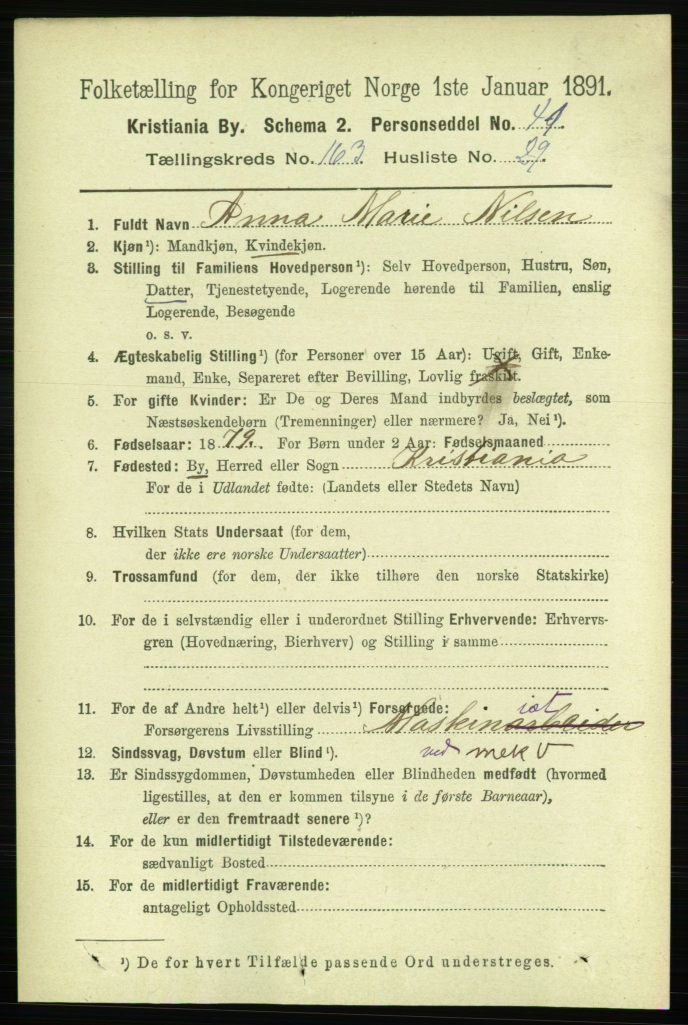 RA, 1891 census for 0301 Kristiania, 1891, p. 94226